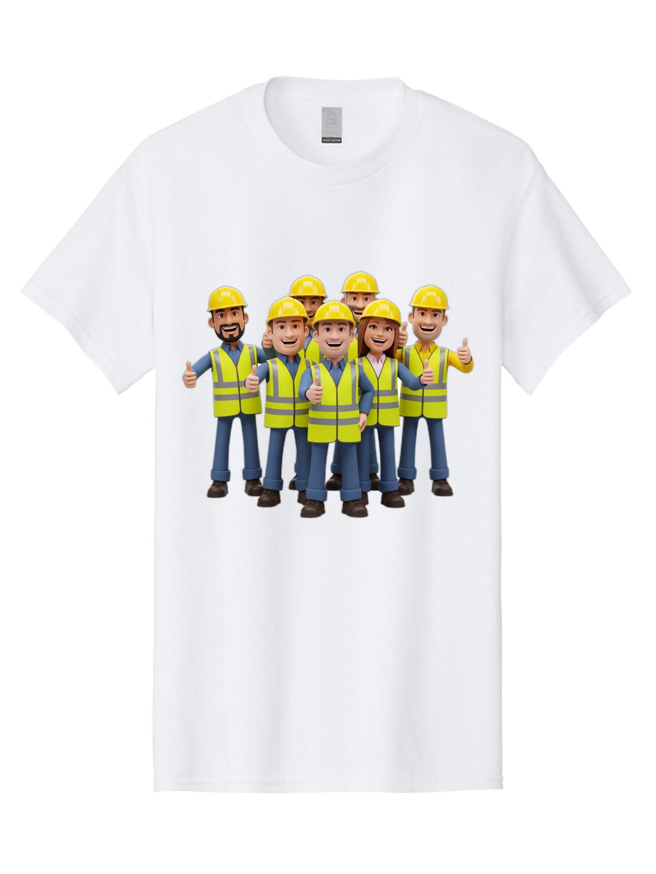 Construction-Workers Men'S Graphic Tee, 100% Cotton, Comfortable Casual Summer Wear, Machine Washable, Construction Workers, Team Collaboration, Safety Gear, Yellow Hard Hats, Reflective Vests, Thumbs Up, Unity, Workplace Harmony, Bac896