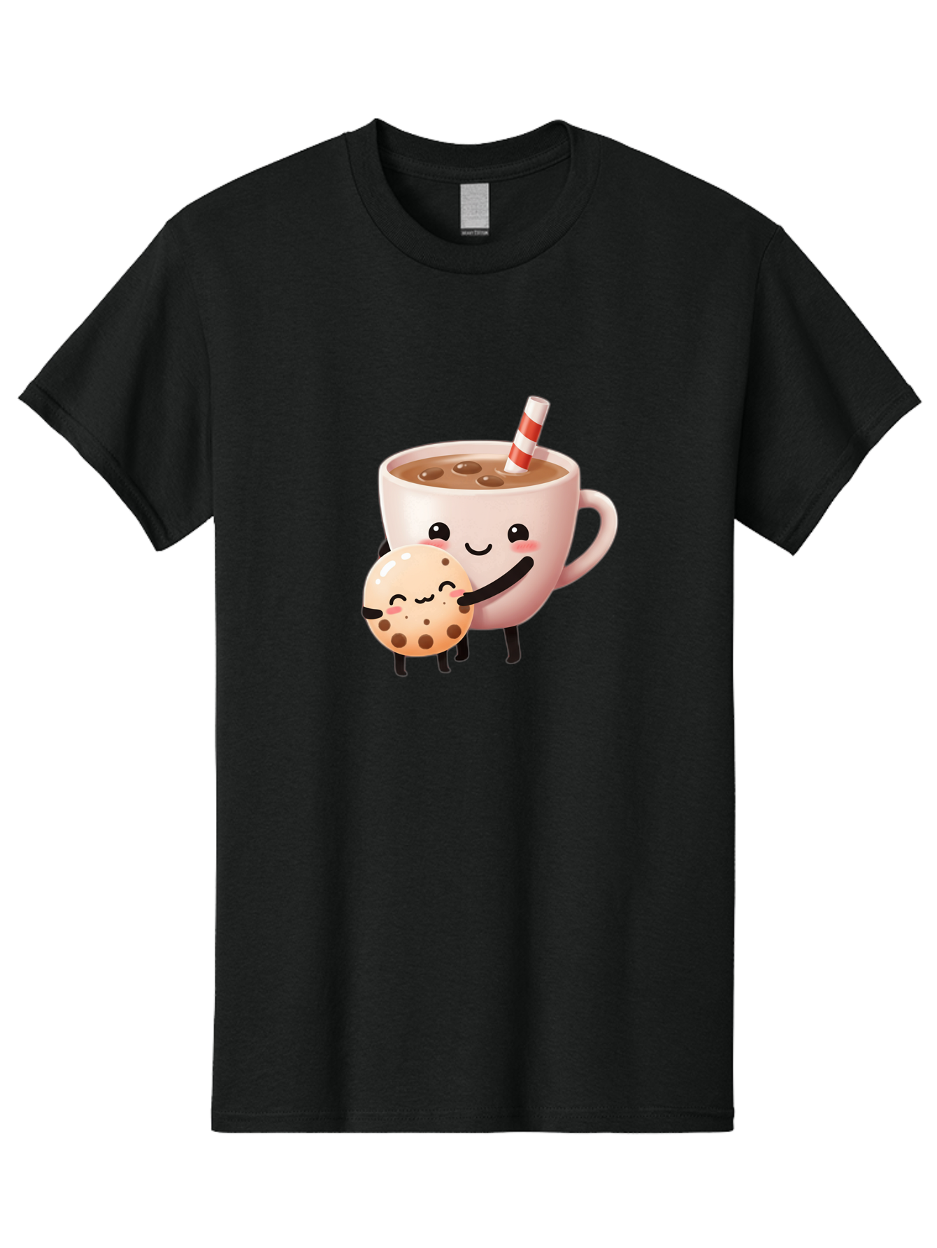 Cookie-And-Milk Men'S Graphic Tee, 100% Cotton, Comfortable Casual Summer Wear, Machine Washable, Cartoon Cup Of Milk, Chocolate Chip Cookie, Smiling Faces, Happy Snack, Sweet Treats, Dessert Time, Kid Friendly, Funny Characters Bac898