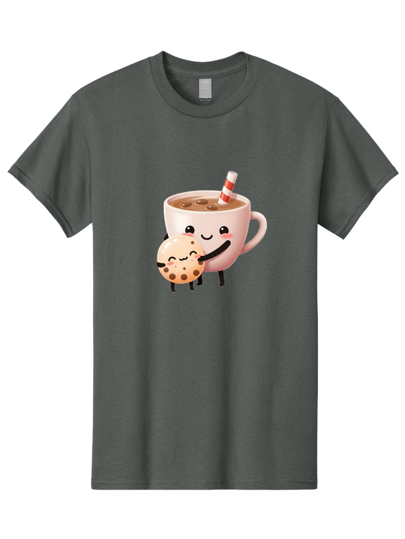 Cookie-And-Milk Men'S Graphic Tee, 100% Cotton, Comfortable Casual Summer Wear, Machine Washable, Cartoon Cup Of Milk, Chocolate Chip Cookie, Smiling Faces, Happy Snack, Sweet Treats, Dessert Time, Kid Friendly, Funny Characters Bac898