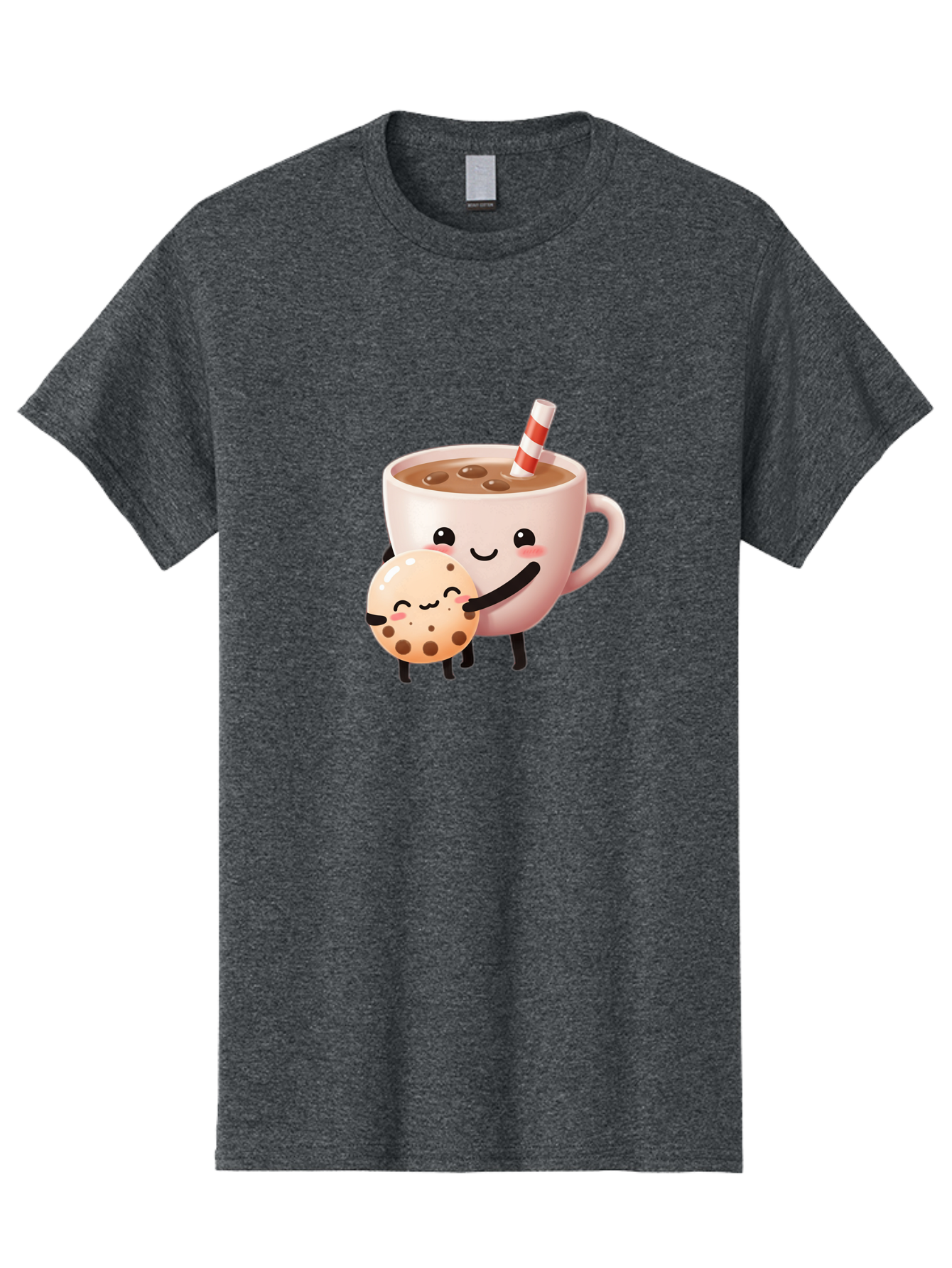 Cookie-And-Milk Men'S Graphic Tee, 100% Cotton, Comfortable Casual Summer Wear, Machine Washable, Cartoon Cup Of Milk, Chocolate Chip Cookie, Smiling Faces, Happy Snack, Sweet Treats, Dessert Time, Kid Friendly, Funny Characters Bac898