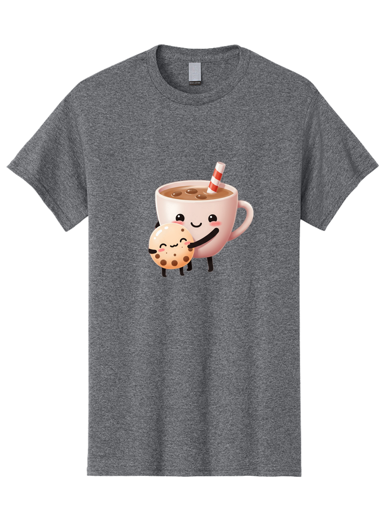 Cookie-And-Milk Men'S Graphic Tee, 100% Cotton, Comfortable Casual Summer Wear, Machine Washable, Cartoon Cup Of Milk, Chocolate Chip Cookie, Smiling Faces, Happy Snack, Sweet Treats, Dessert Time, Kid Friendly, Funny Characters Bac898