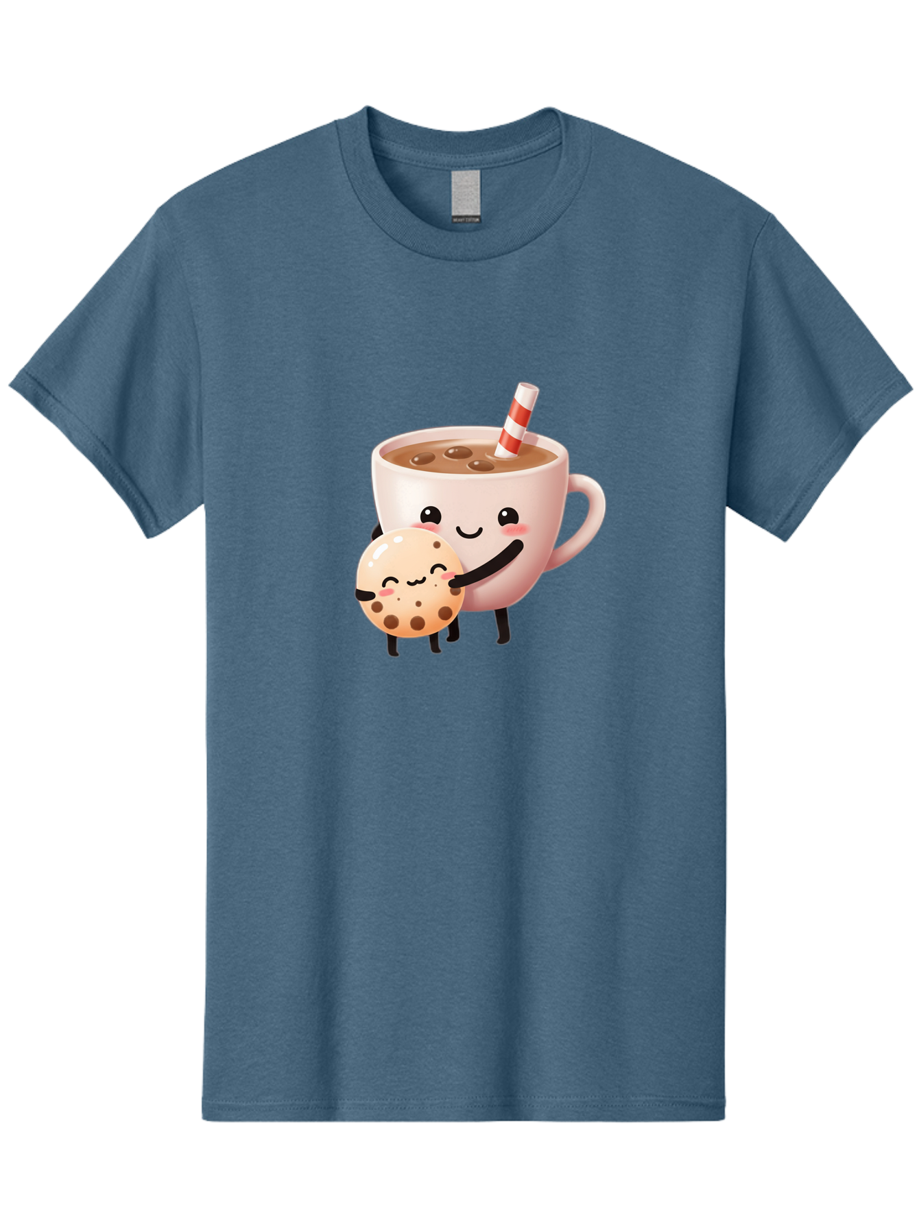 Cookie-And-Milk Men'S Graphic Tee, 100% Cotton, Comfortable Casual Summer Wear, Machine Washable, Cartoon Cup Of Milk, Chocolate Chip Cookie, Smiling Faces, Happy Snack, Sweet Treats, Dessert Time, Kid Friendly, Funny Characters Bac898