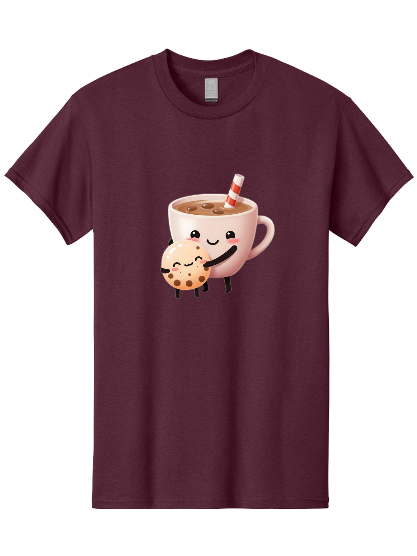 Cookie-And-Milk Men'S Graphic Tee, 100% Cotton, Comfortable Casual Summer Wear, Machine Washable, Cartoon Cup Of Milk, Chocolate Chip Cookie, Smiling Faces, Happy Snack, Sweet Treats, Dessert Time, Kid Friendly, Funny Characters Bac898