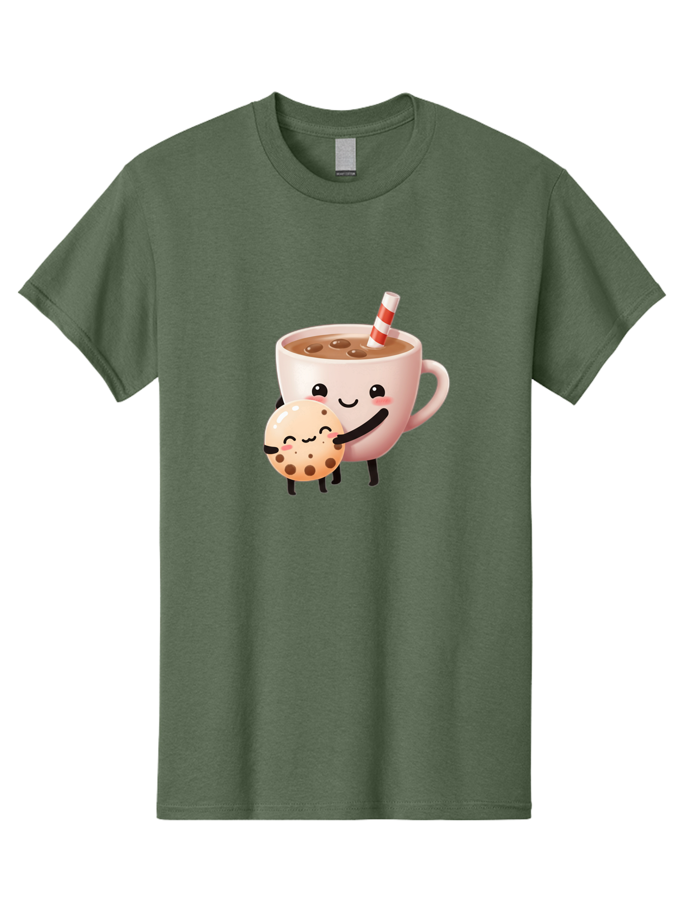 Cookie-And-Milk Men'S Graphic Tee, 100% Cotton, Comfortable Casual Summer Wear, Machine Washable, Cartoon Cup Of Milk, Chocolate Chip Cookie, Smiling Faces, Happy Snack, Sweet Treats, Dessert Time, Kid Friendly, Funny Characters Bac898