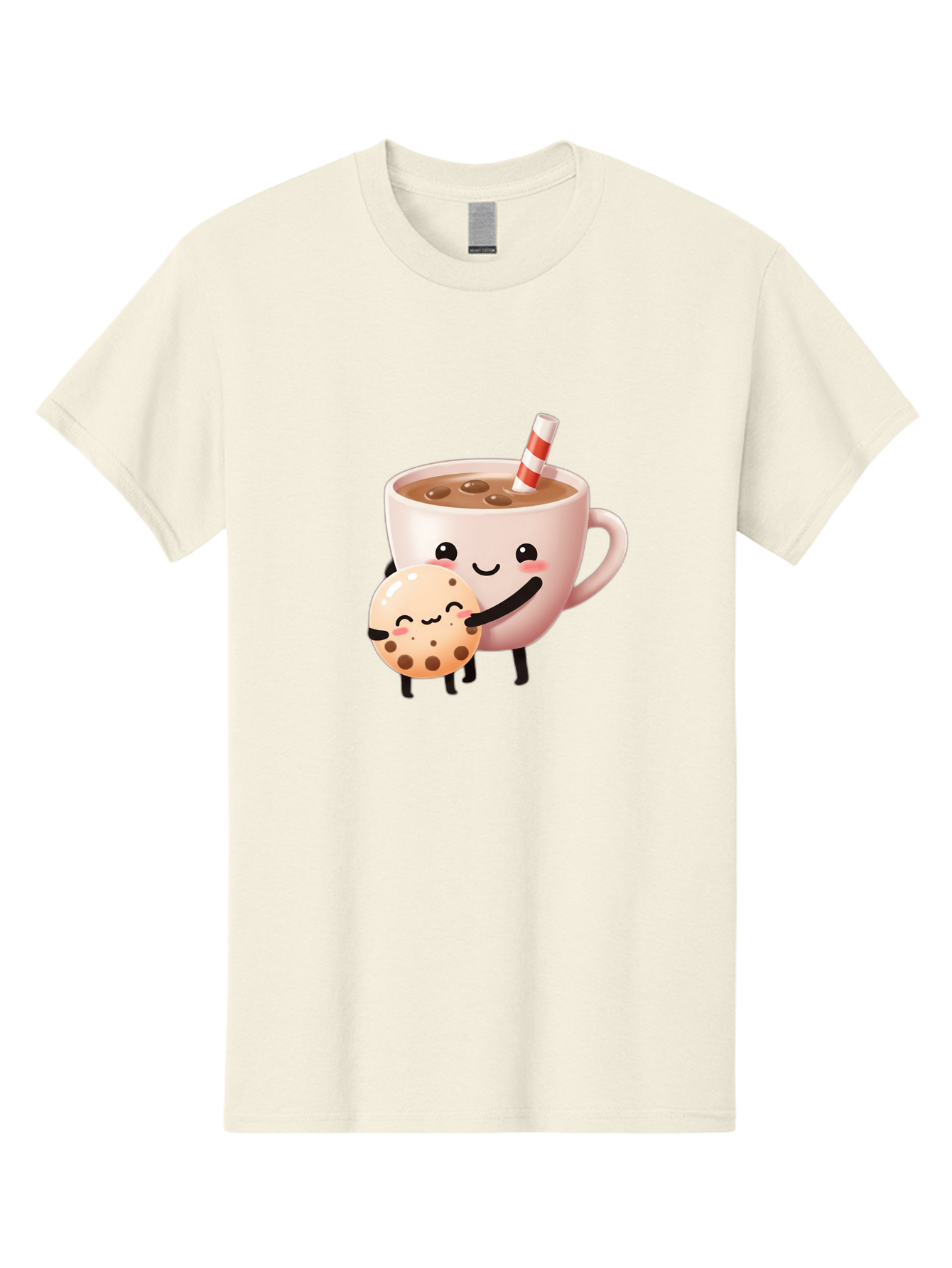 Cookie-And-Milk Men'S Graphic Tee, 100% Cotton, Comfortable Casual Summer Wear, Machine Washable, Cartoon Cup Of Milk, Chocolate Chip Cookie, Smiling Faces, Happy Snack, Sweet Treats, Dessert Time, Kid Friendly, Funny Characters Bac898
