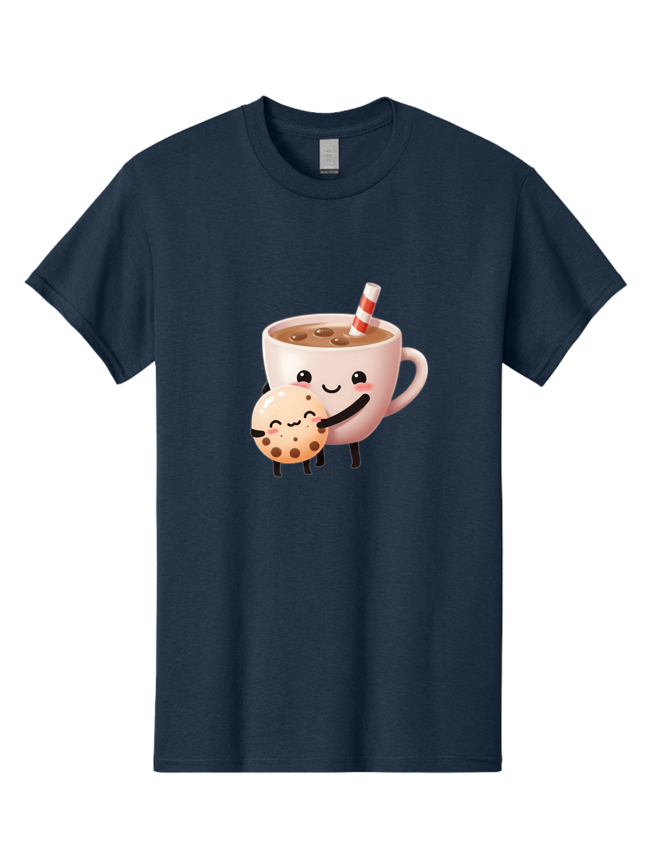 Cookie-And-Milk Men'S Graphic Tee, 100% Cotton, Comfortable Casual Summer Wear, Machine Washable, Cartoon Cup Of Milk, Chocolate Chip Cookie, Smiling Faces, Happy Snack, Sweet Treats, Dessert Time, Kid Friendly, Funny Characters Bac898