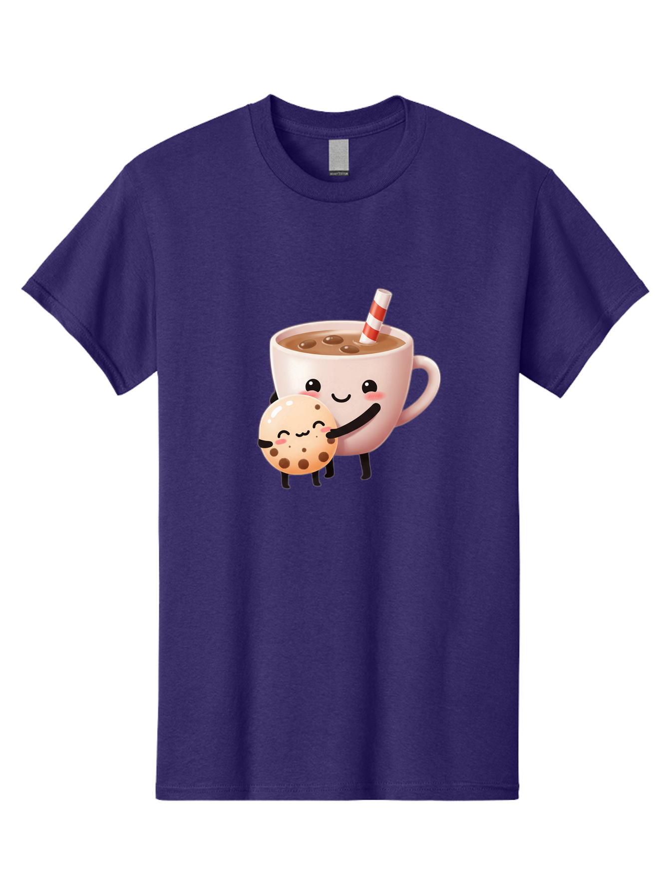 Cookie-And-Milk Men'S Graphic Tee, 100% Cotton, Comfortable Casual Summer Wear, Machine Washable, Cartoon Cup Of Milk, Chocolate Chip Cookie, Smiling Faces, Happy Snack, Sweet Treats, Dessert Time, Kid Friendly, Funny Characters Bac898