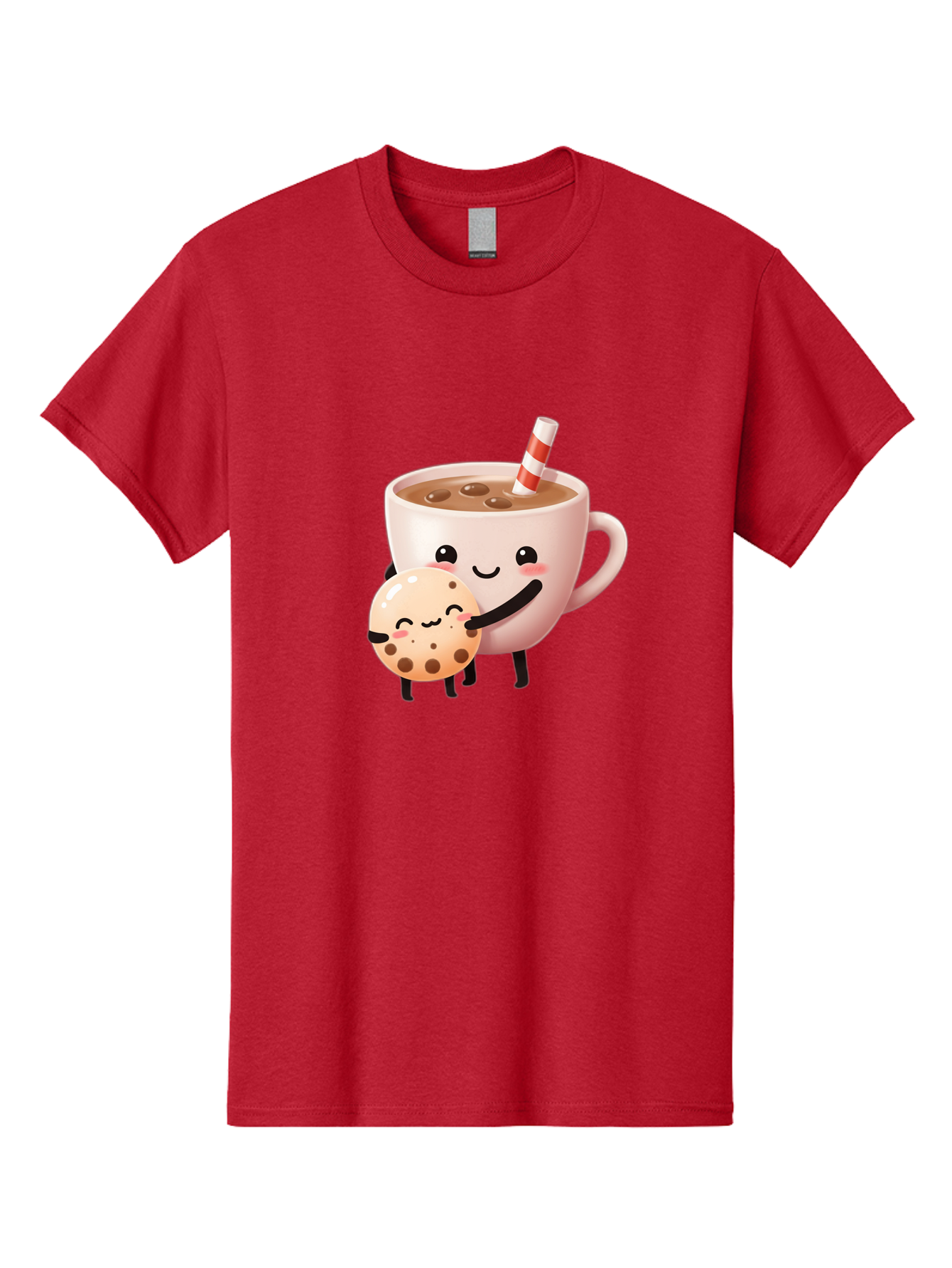 Cookie-And-Milk Men'S Graphic Tee, 100% Cotton, Comfortable Casual Summer Wear, Machine Washable, Cartoon Cup Of Milk, Chocolate Chip Cookie, Smiling Faces, Happy Snack, Sweet Treats, Dessert Time, Kid Friendly, Funny Characters Bac898