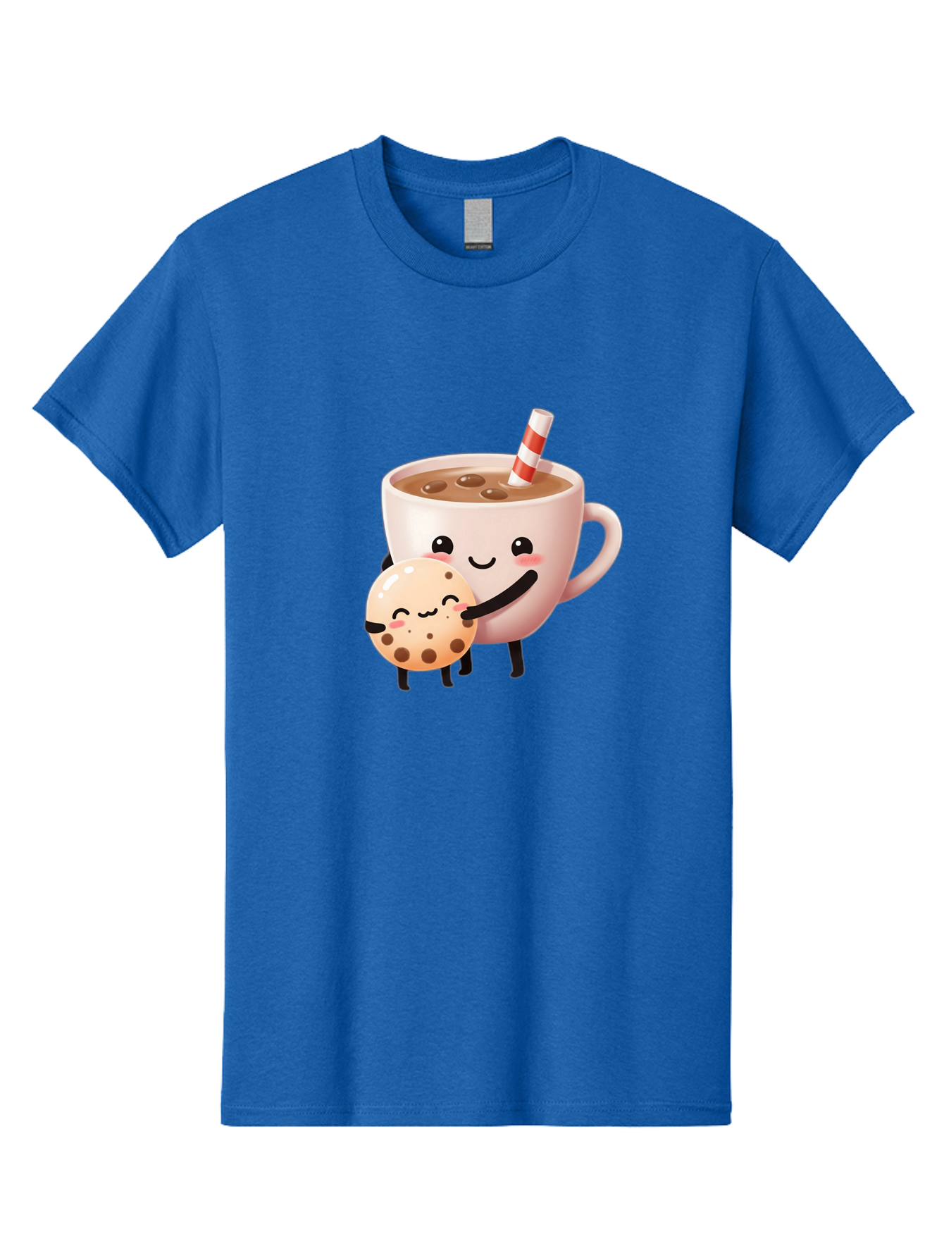 Cookie-And-Milk Men'S Graphic Tee, 100% Cotton, Comfortable Casual Summer Wear, Machine Washable, Cartoon Cup Of Milk, Chocolate Chip Cookie, Smiling Faces, Happy Snack, Sweet Treats, Dessert Time, Kid Friendly, Funny Characters Bac898