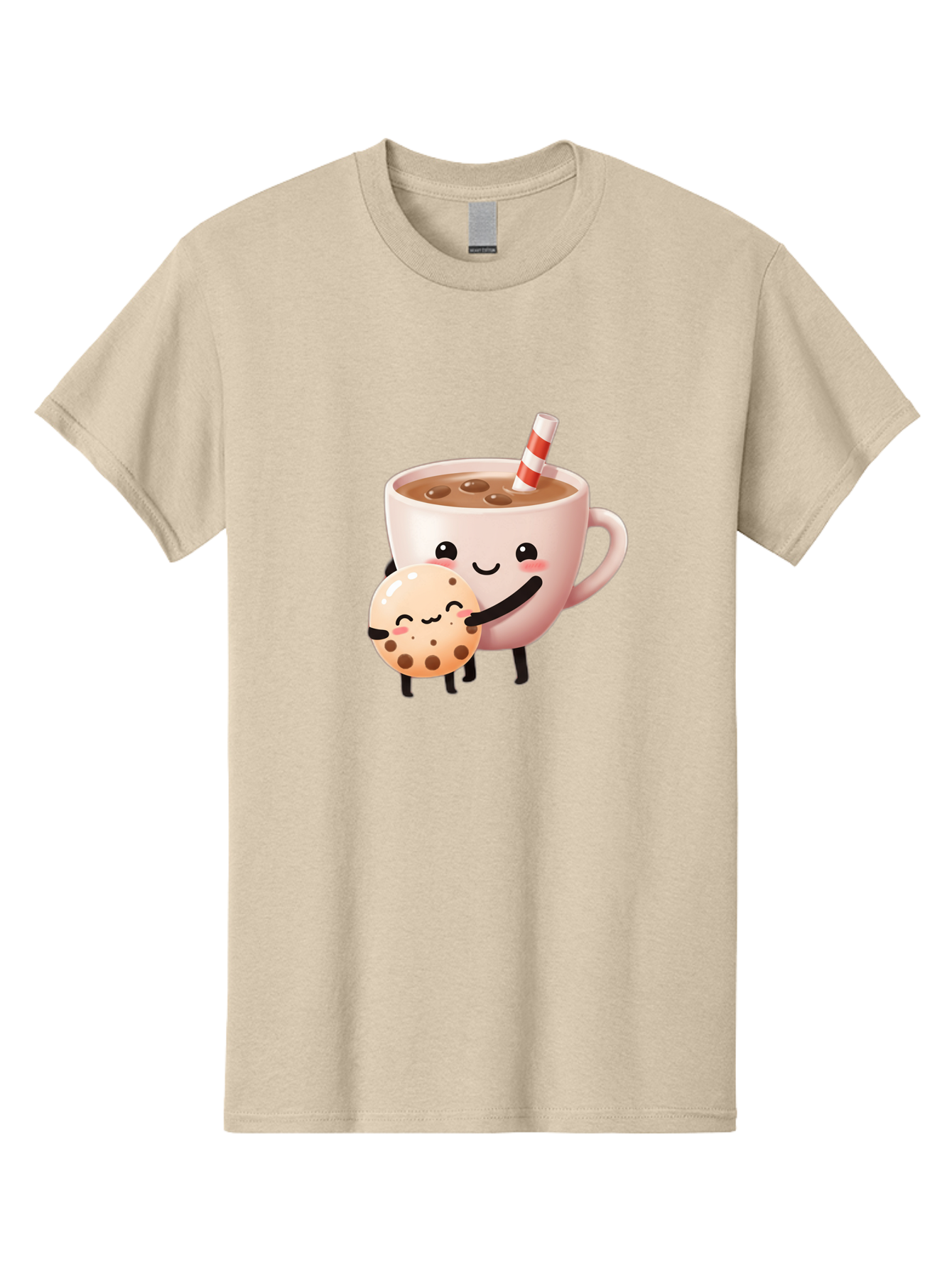 Cookie-And-Milk Men'S Graphic Tee, 100% Cotton, Comfortable Casual Summer Wear, Machine Washable, Cartoon Cup Of Milk, Chocolate Chip Cookie, Smiling Faces, Happy Snack, Sweet Treats, Dessert Time, Kid Friendly, Funny Characters Bac898
