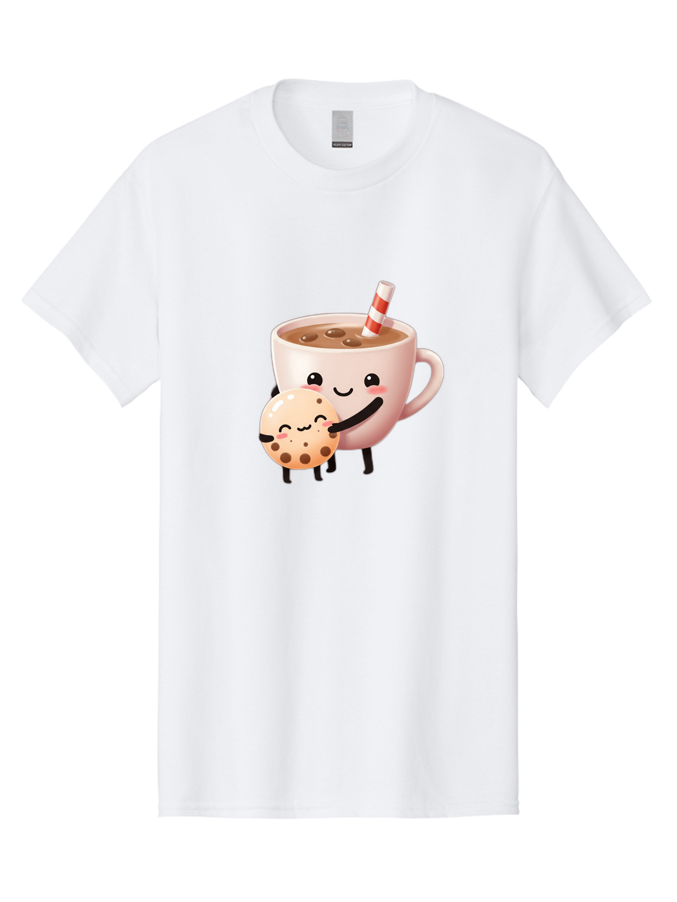 Cookie-And-Milk Men'S Graphic Tee, 100% Cotton, Comfortable Casual Summer Wear, Machine Washable, Cartoon Cup Of Milk, Chocolate Chip Cookie, Smiling Faces, Happy Snack, Sweet Treats, Dessert Time, Kid Friendly, Funny Characters Bac898