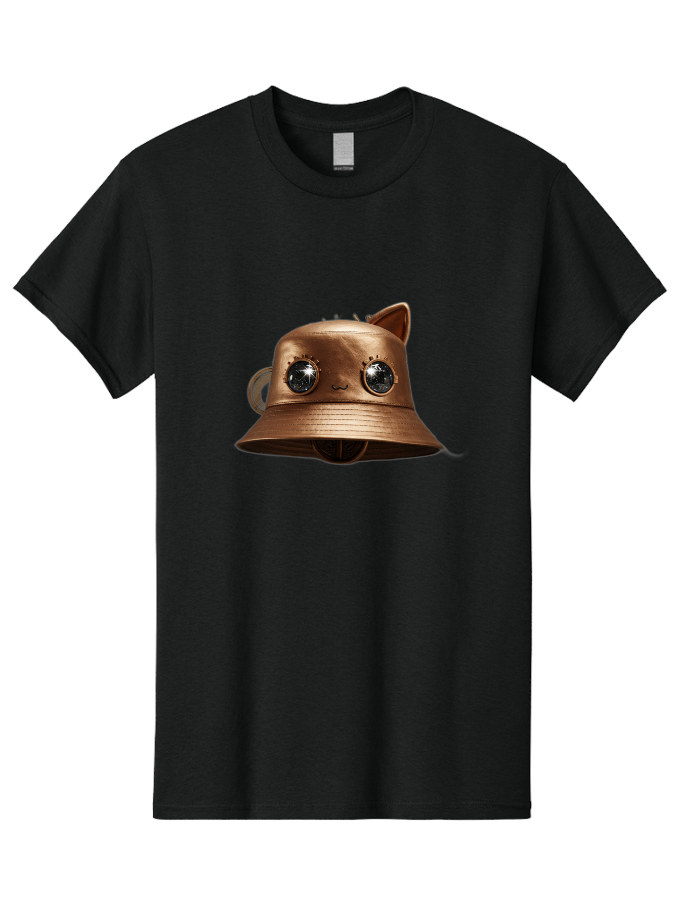 Copper-Hat Men'S Graphic Tee, 100% Cotton, Comfortable Casual Summer Wear, Machine Washable, Steampunk Cat, Bronze Helmet, Mechanical Eyes, Cat Ears, Metallic Sheen, Sci-Fi, Fantasy, Copper Finish, Whimsical Design, Industrial Chic, Bac900