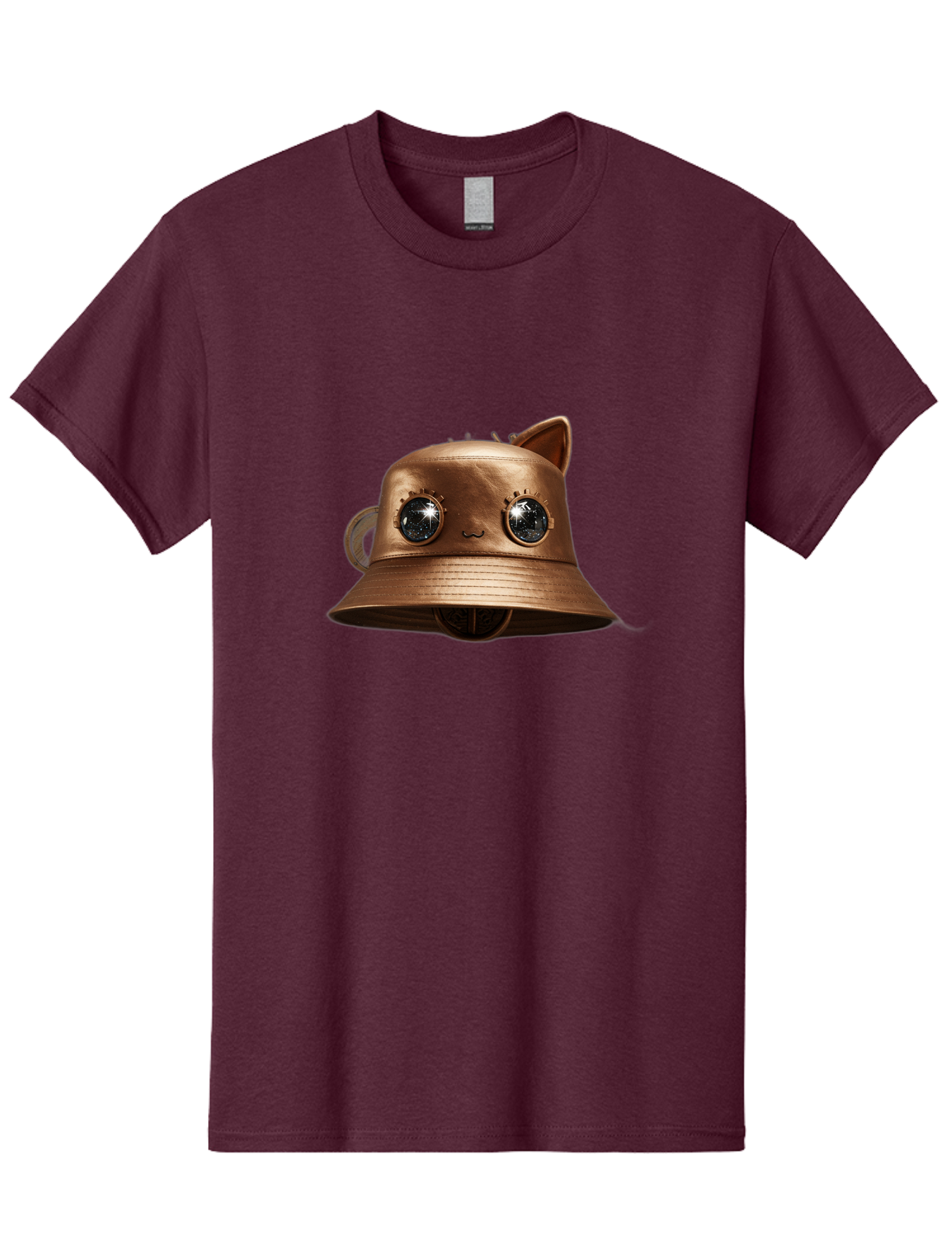 Copper-Hat Men'S Graphic Tee, 100% Cotton, Comfortable Casual Summer Wear, Machine Washable, Steampunk Cat, Bronze Helmet, Mechanical Eyes, Cat Ears, Metallic Sheen, Sci-Fi, Fantasy, Copper Finish, Whimsical Design, Industrial Chic, Bac900