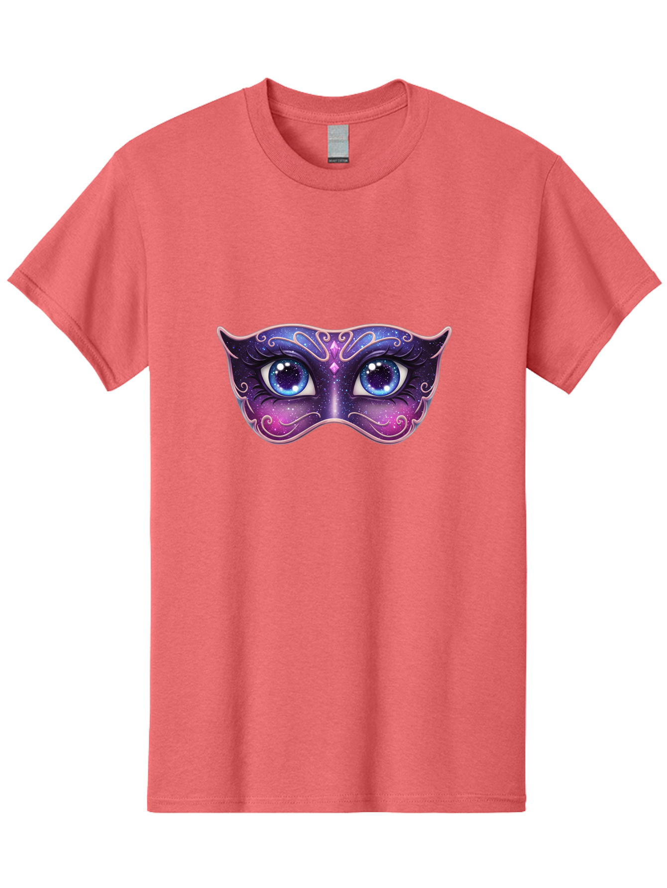 Cosmic-Mask Men'S Graphic Tee, 100% Cotton, Comfortable Casual Summer Wear, Machine Washable, Purple Galaxy Mask, Blue Eyes, Cosmic Design, Mystical Mask, Purple And Blue Swirls, Starry Night Sky, Feminine Eye Mask, Masquerade Mask, Bac901