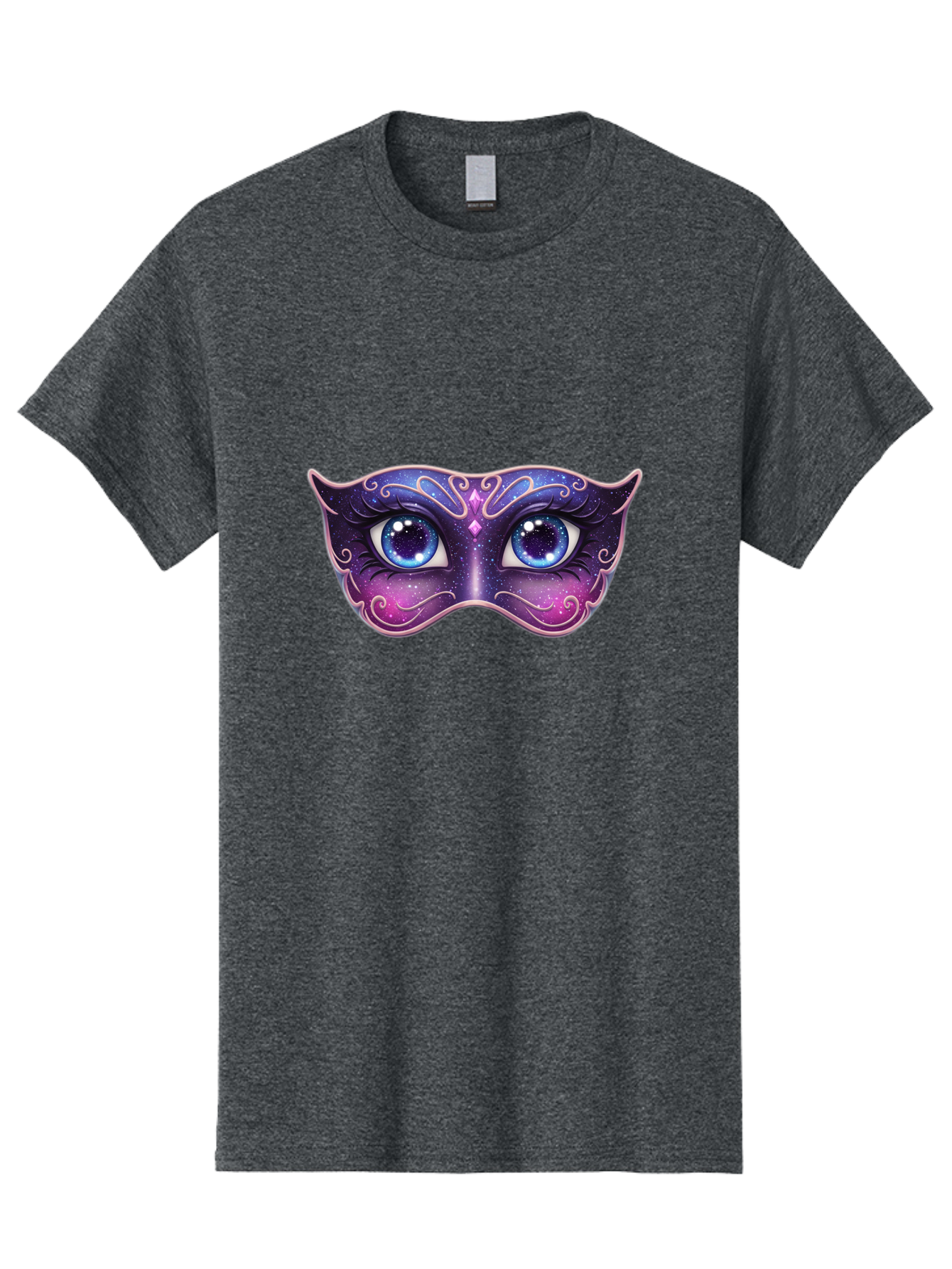 Cosmic-Mask Men'S Graphic Tee, 100% Cotton, Comfortable Casual Summer Wear, Machine Washable, Purple Galaxy Mask, Blue Eyes, Cosmic Design, Mystical Mask, Purple And Blue Swirls, Starry Night Sky, Feminine Eye Mask, Masquerade Mask, Bac901