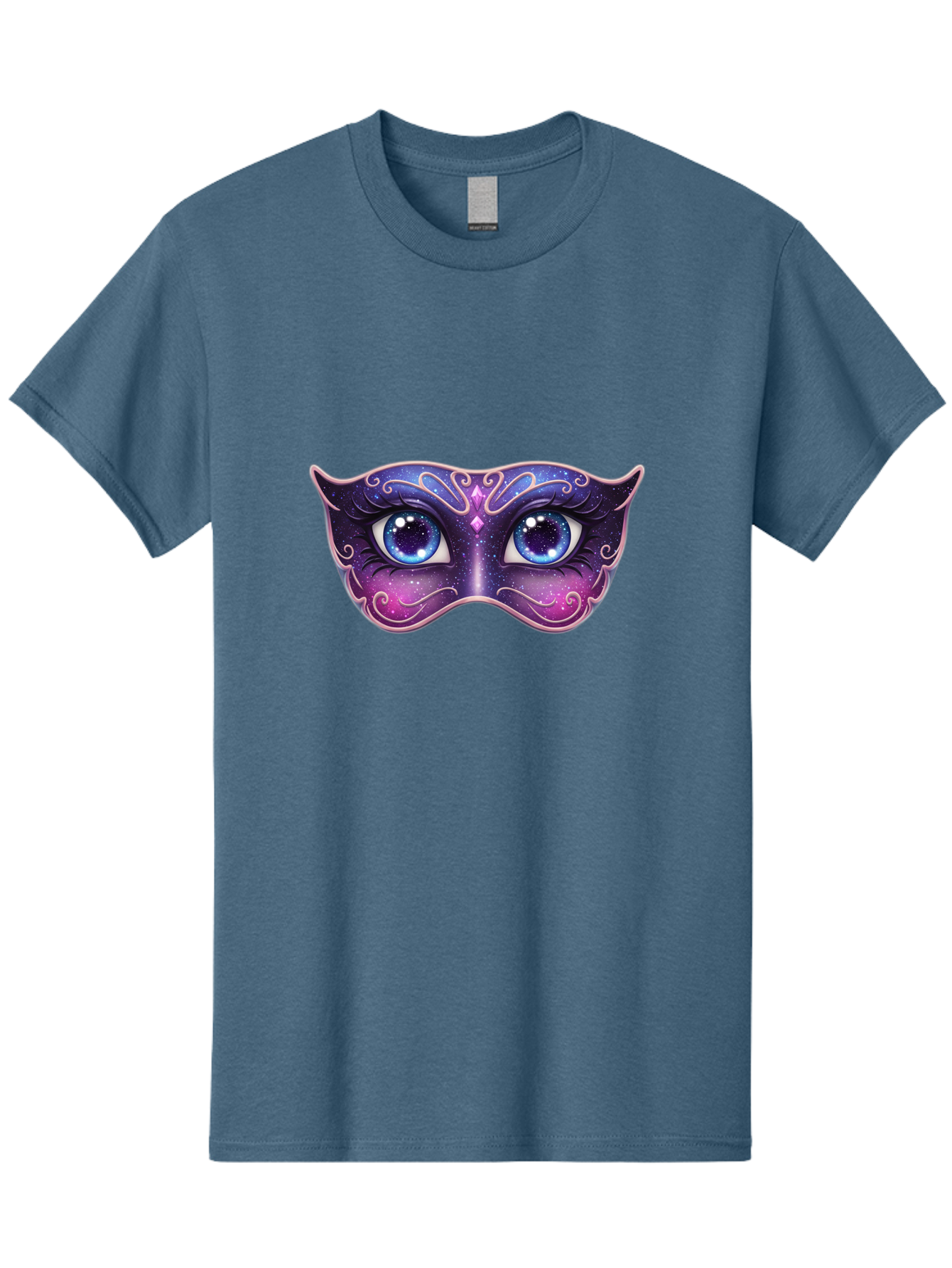 Cosmic-Mask Men'S Graphic Tee, 100% Cotton, Comfortable Casual Summer Wear, Machine Washable, Purple Galaxy Mask, Blue Eyes, Cosmic Design, Mystical Mask, Purple And Blue Swirls, Starry Night Sky, Feminine Eye Mask, Masquerade Mask, Bac901