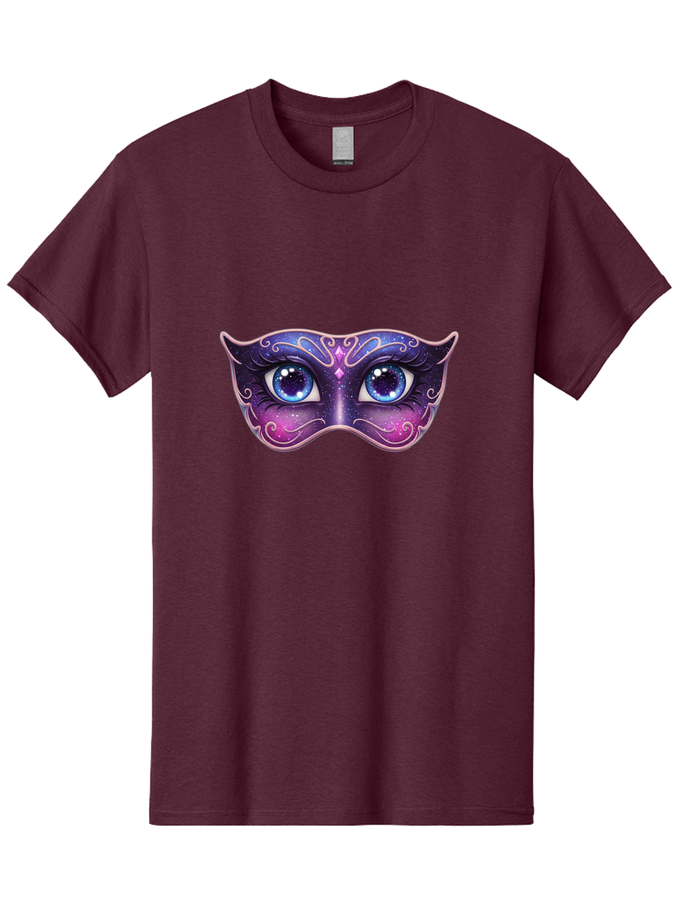 Cosmic-Mask Men'S Graphic Tee, 100% Cotton, Comfortable Casual Summer Wear, Machine Washable, Purple Galaxy Mask, Blue Eyes, Cosmic Design, Mystical Mask, Purple And Blue Swirls, Starry Night Sky, Feminine Eye Mask, Masquerade Mask, Bac901