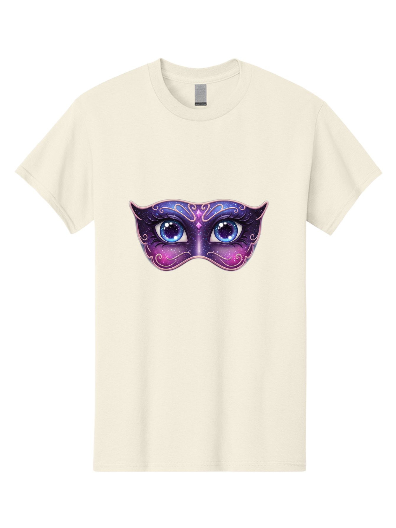Cosmic-Mask Men'S Graphic Tee, 100% Cotton, Comfortable Casual Summer Wear, Machine Washable, Purple Galaxy Mask, Blue Eyes, Cosmic Design, Mystical Mask, Purple And Blue Swirls, Starry Night Sky, Feminine Eye Mask, Masquerade Mask, Bac901