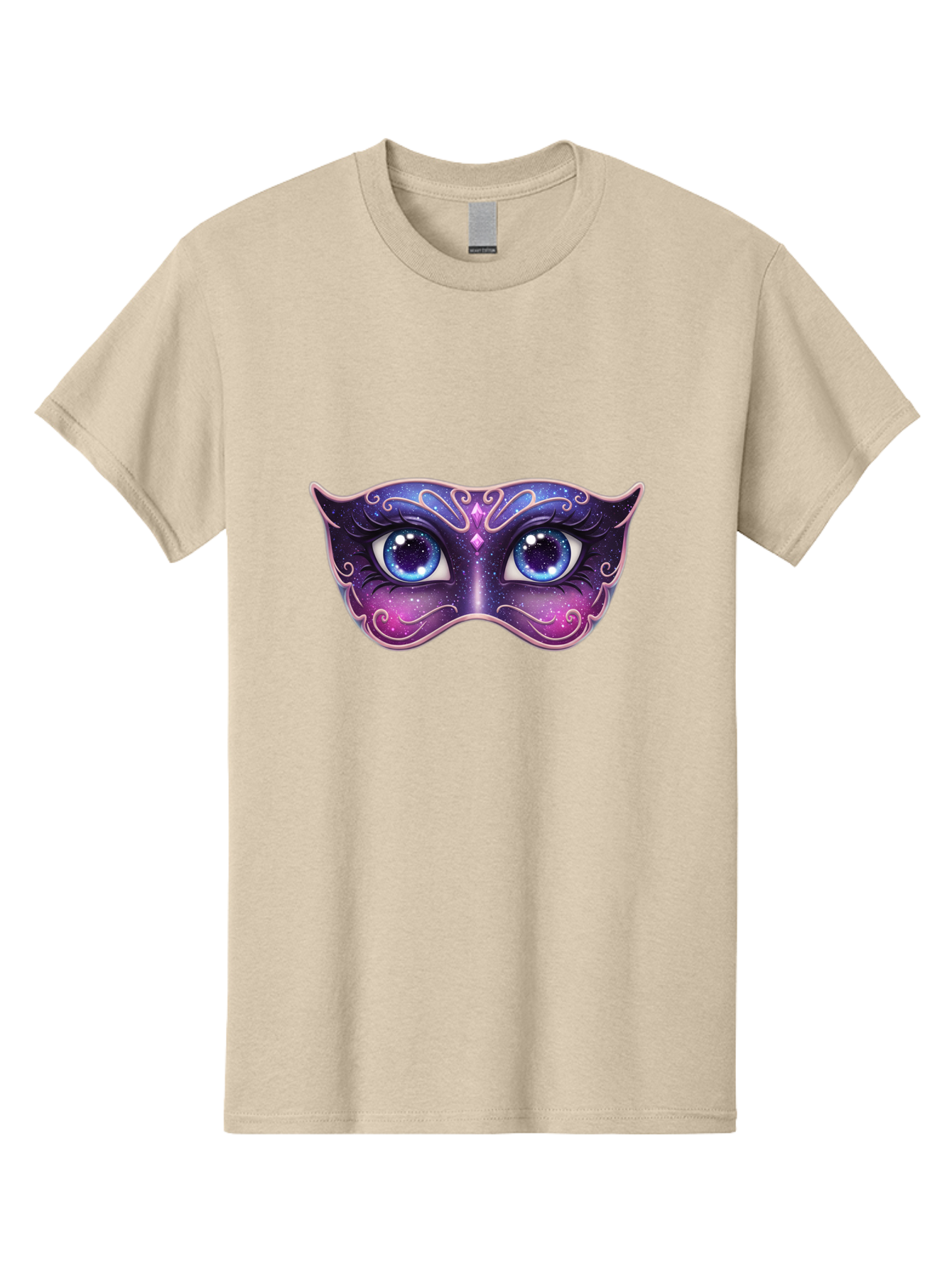 Cosmic-Mask Men'S Graphic Tee, 100% Cotton, Comfortable Casual Summer Wear, Machine Washable, Purple Galaxy Mask, Blue Eyes, Cosmic Design, Mystical Mask, Purple And Blue Swirls, Starry Night Sky, Feminine Eye Mask, Masquerade Mask, Bac901