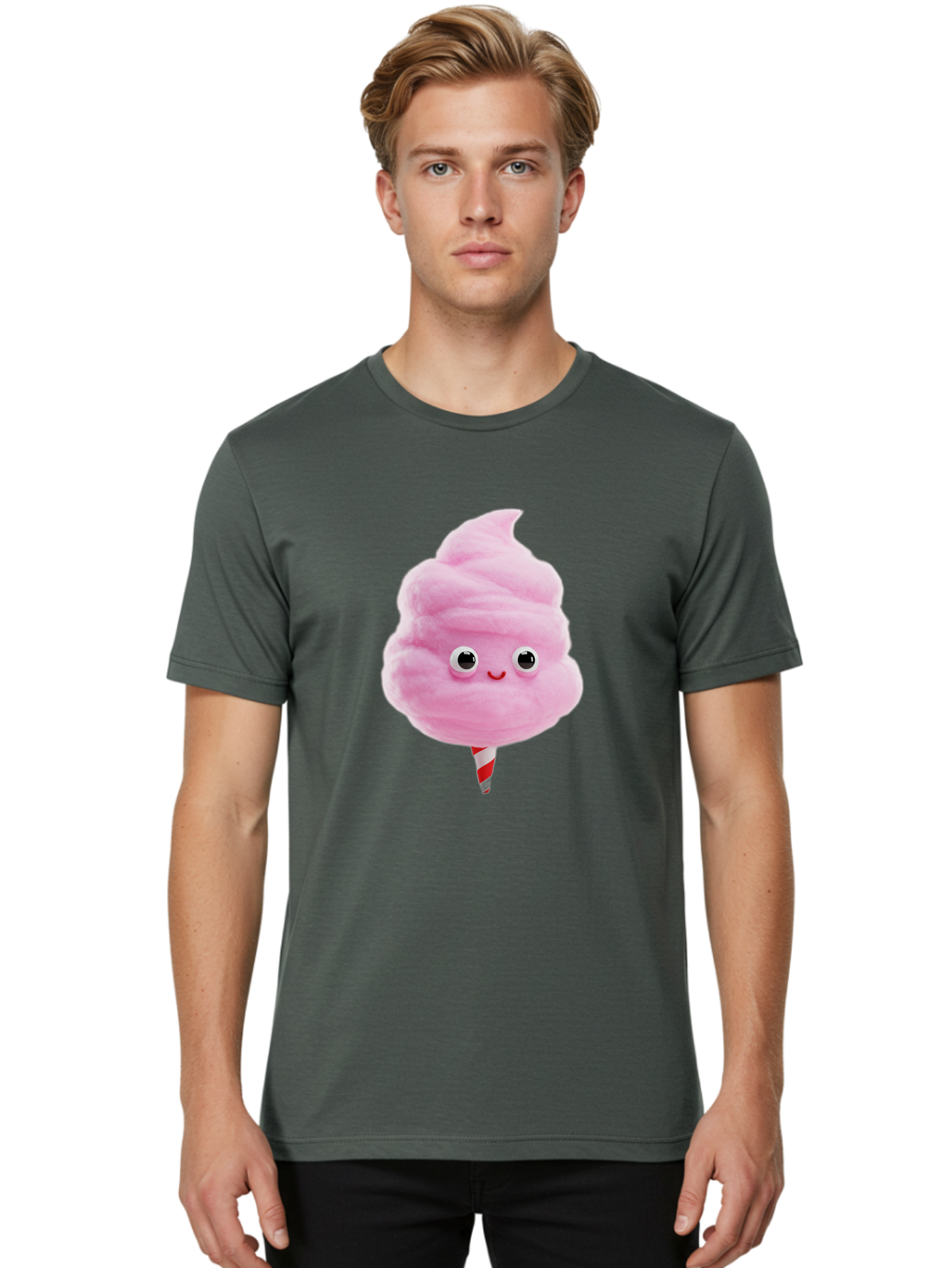 Cotton-Candy-1 Men'S Graphic Tee, 100% Cotton, Comfortable Casual Summer Wear, Machine Washable, Pink Cotton Candy, Fluffy Treat, Cartoon Character, Sweet Delight, Playful Design, Cute Face, Fairground Snack, Fun Food, Children'S Party Favor, Bac902