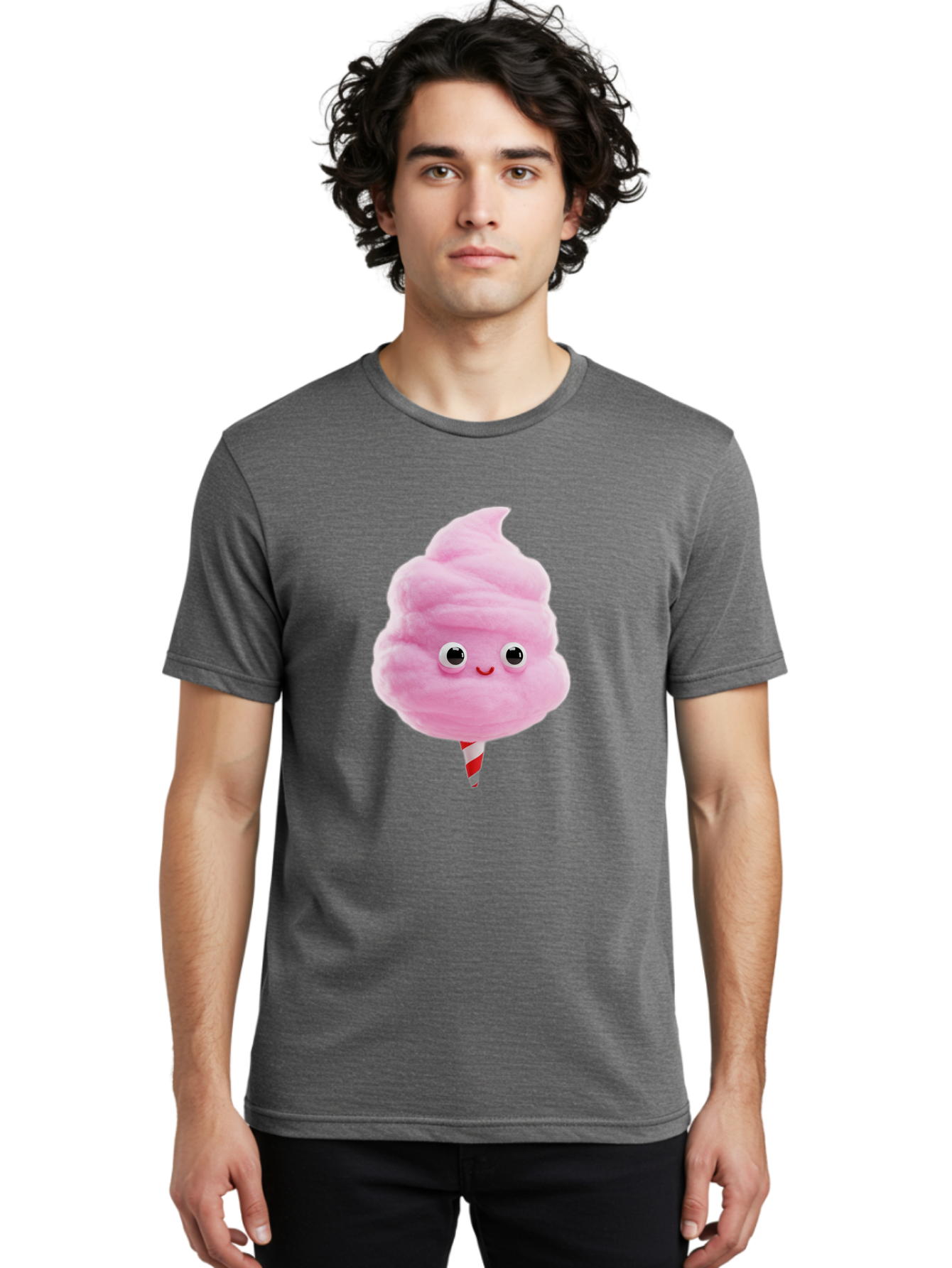 Cotton-Candy-1 Men'S Graphic Tee, 100% Cotton, Comfortable Casual Summer Wear, Machine Washable, Pink Cotton Candy, Fluffy Treat, Cartoon Character, Sweet Delight, Playful Design, Cute Face, Fairground Snack, Fun Food, Children'S Party Favor, Bac902