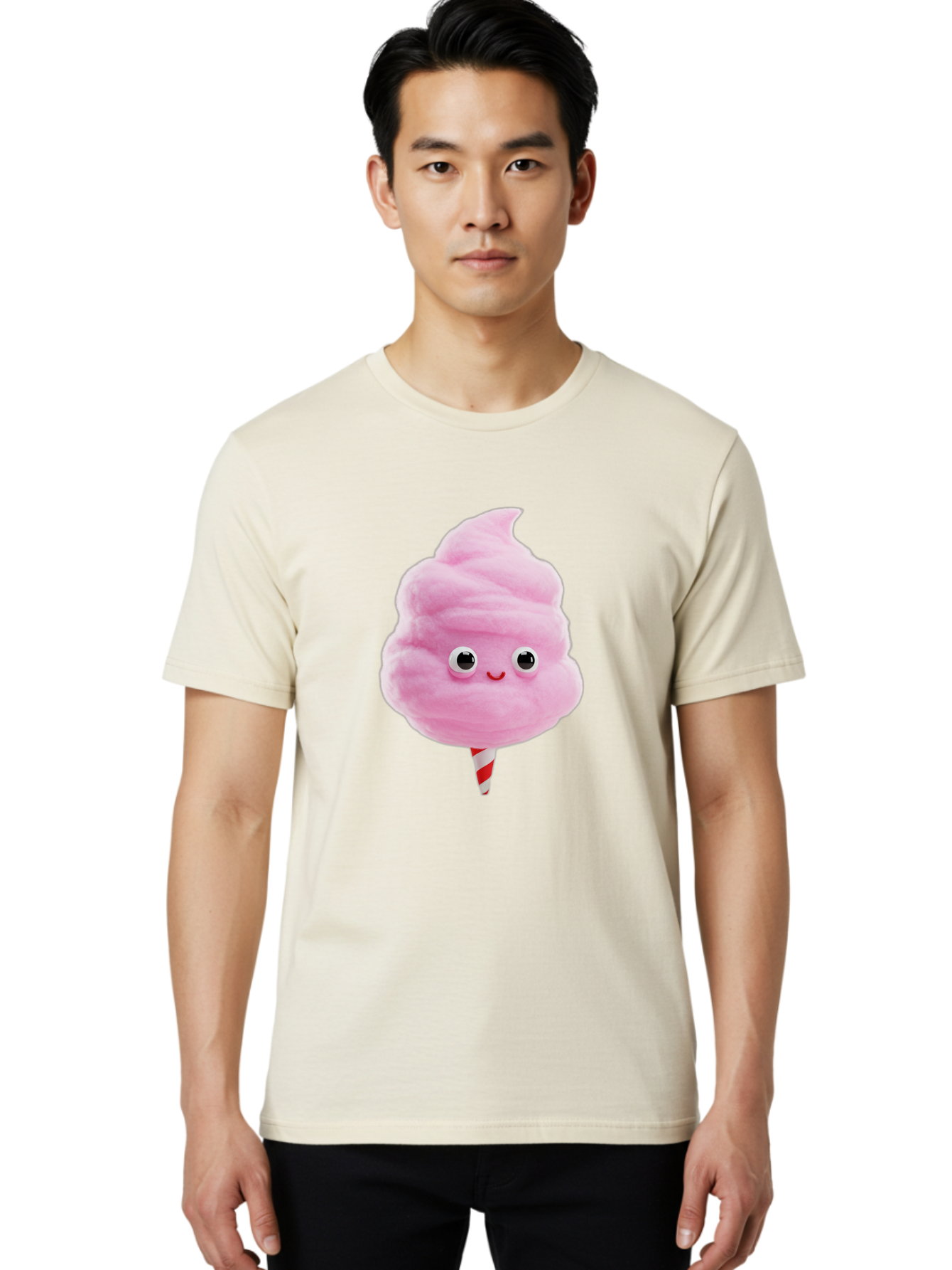 Cotton-Candy-1 Men'S Graphic Tee, 100% Cotton, Comfortable Casual Summer Wear, Machine Washable, Pink Cotton Candy, Fluffy Treat, Cartoon Character, Sweet Delight, Playful Design, Cute Face, Fairground Snack, Fun Food, Children'S Party Favor, Bac902