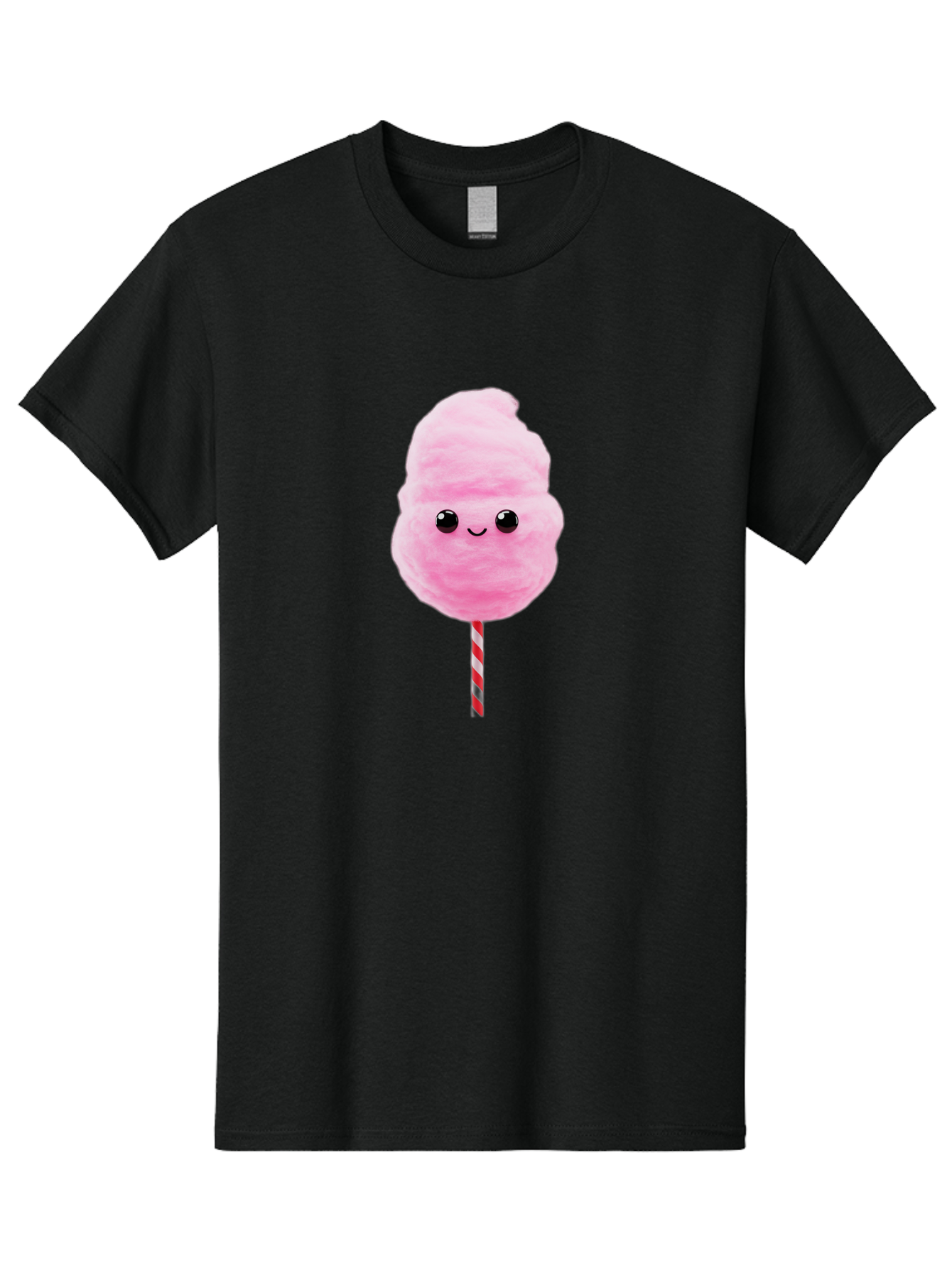 Cotton-Candy-10 Men'S Graphic Tee, 100% Cotton, Comfortable Casual Summer Wear, Machine Washable, Pink Cotton Candy, Fluffy Treat, Sweet Delight, Cartoon Character, Cute Face, Round Body, Whimsical Design, Striped Stick, Kawaii, Bac903