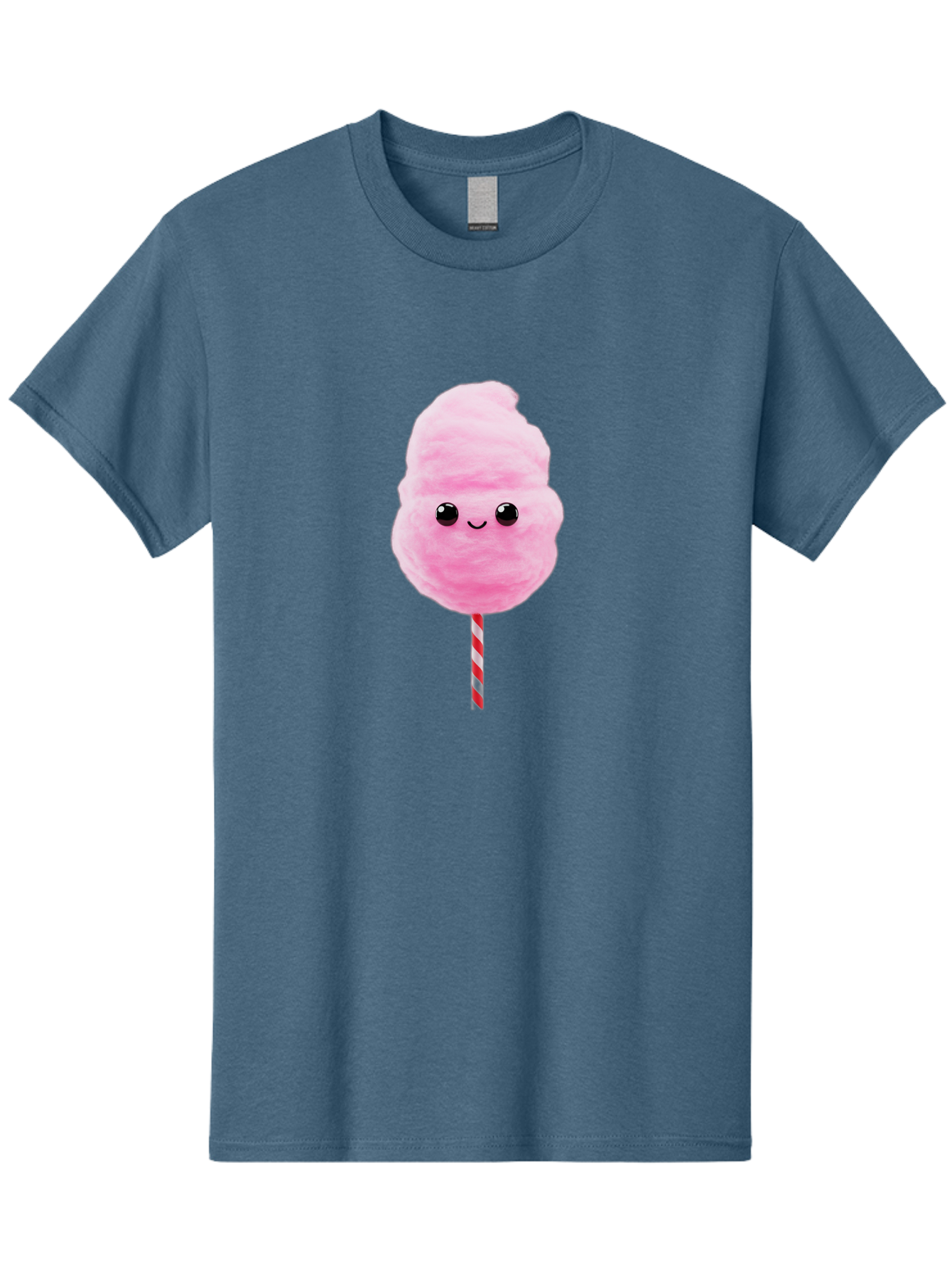 Cotton-Candy-10 Men'S Graphic Tee, 100% Cotton, Comfortable Casual Summer Wear, Machine Washable, Pink Cotton Candy, Fluffy Treat, Sweet Delight, Cartoon Character, Cute Face, Round Body, Whimsical Design, Striped Stick, Kawaii, Bac903