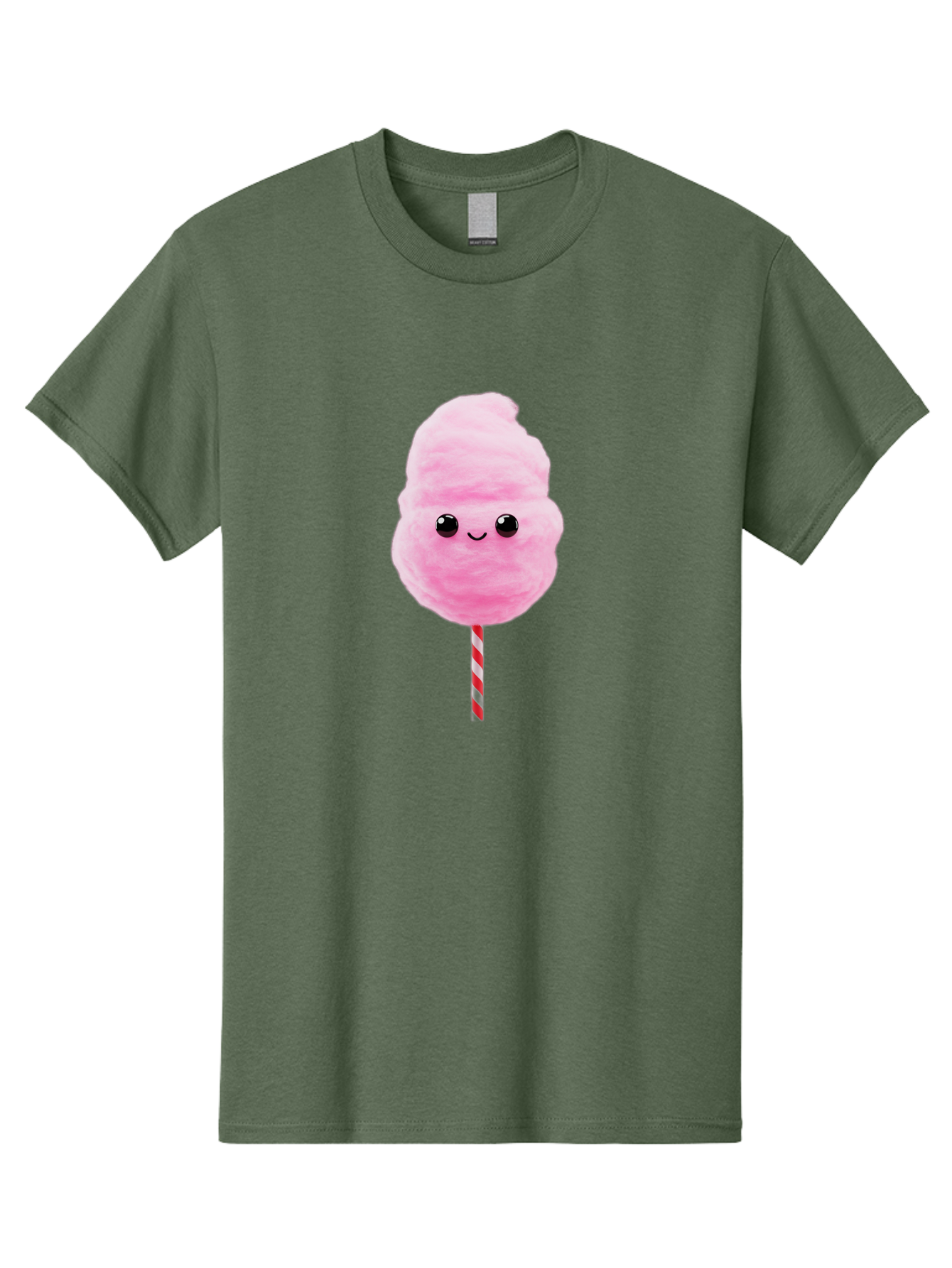 Cotton-Candy-10 Men'S Graphic Tee, 100% Cotton, Comfortable Casual Summer Wear, Machine Washable, Pink Cotton Candy, Fluffy Treat, Sweet Delight, Cartoon Character, Cute Face, Round Body, Whimsical Design, Striped Stick, Kawaii, Bac903