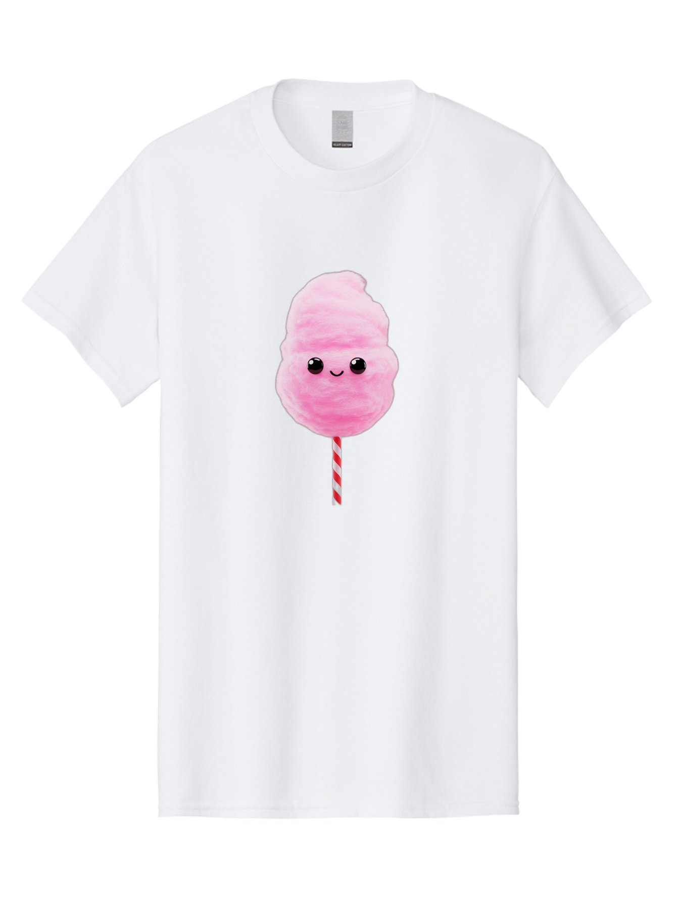 Cotton-Candy-10 Men'S Graphic Tee, 100% Cotton, Comfortable Casual Summer Wear, Machine Washable, Pink Cotton Candy, Fluffy Treat, Sweet Delight, Cartoon Character, Cute Face, Round Body, Whimsical Design, Striped Stick, Kawaii, Bac903