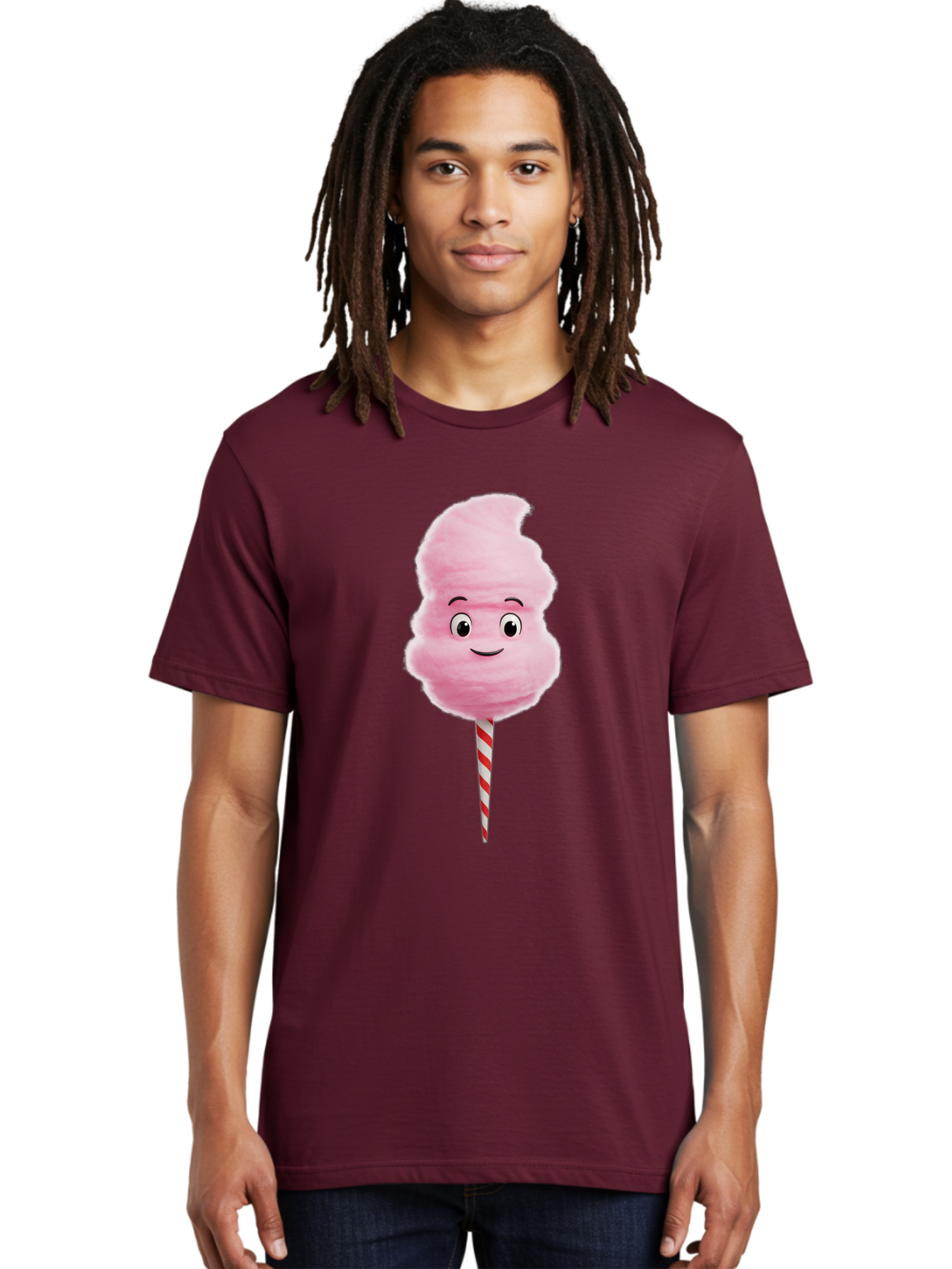 Cotton-Candy-11 Men'S Graphic Tee, 100% Cotton, Comfortable Casual Summer Wear, Machine Washable, Cotton Candy, Sweet Treats, Fluffy Pink Candy, Cartoon Character, Striped Stick, Cartoon Eyes, Smiley Face, Playful Illustration, Bac904