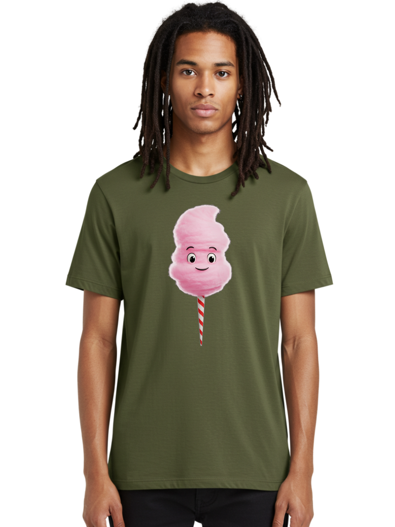 Cotton-Candy-11 Men'S Graphic Tee, 100% Cotton, Comfortable Casual Summer Wear, Machine Washable, Cotton Candy, Sweet Treats, Fluffy Pink Candy, Cartoon Character, Striped Stick, Cartoon Eyes, Smiley Face, Playful Illustration, Bac904