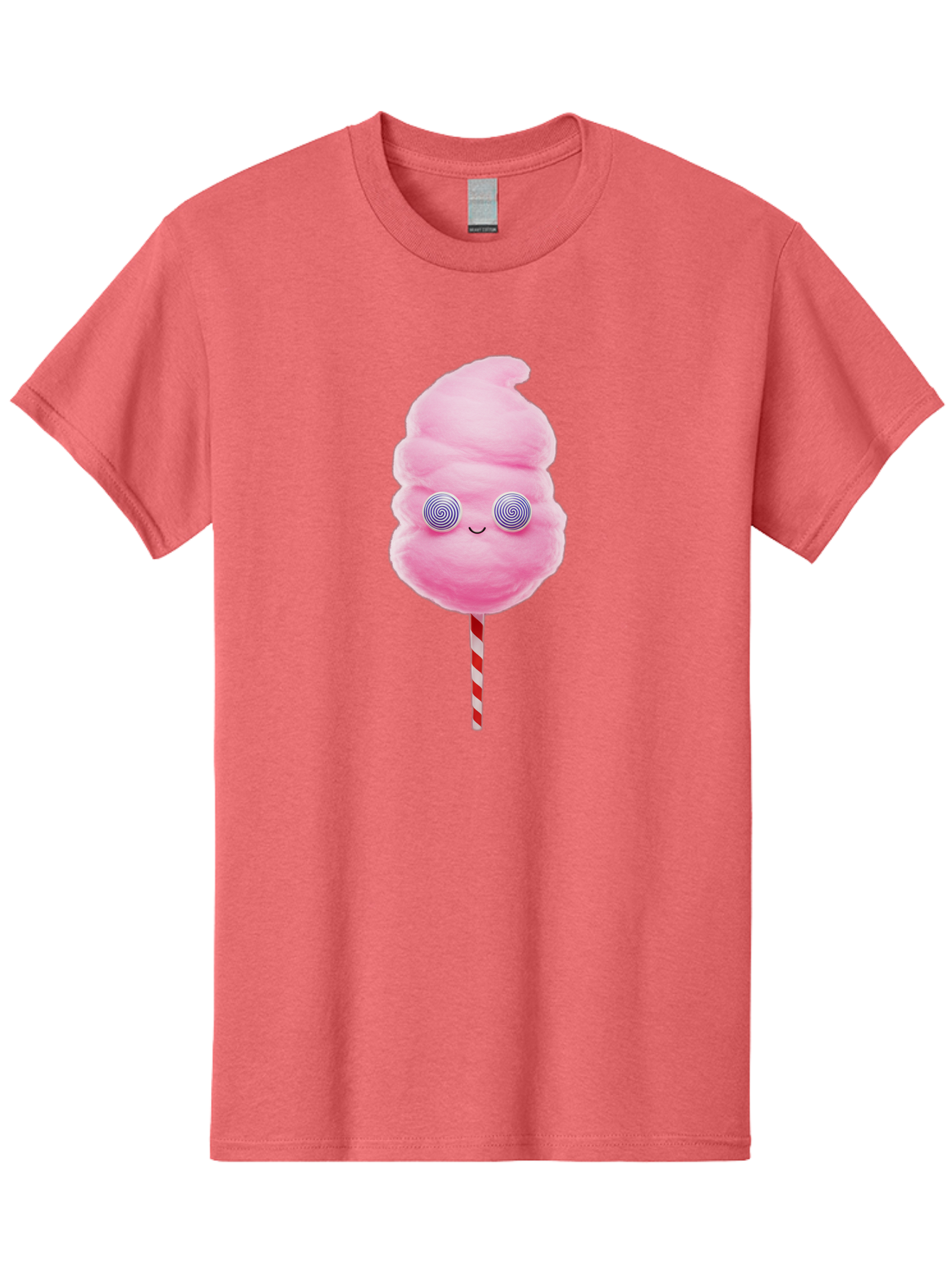 Cotton-Candy-12 Men'S Graphic Tee, 100% Cotton, Comfortable Casual Summer Wear, Machine Washable, Pink Cotton Candy, Happy Face, Spiral Eyes, Sweet Treat, Cartoon Style, Whimsical Illustration, Playful Design, Festive Atmosphere, Fun Food, Bac905