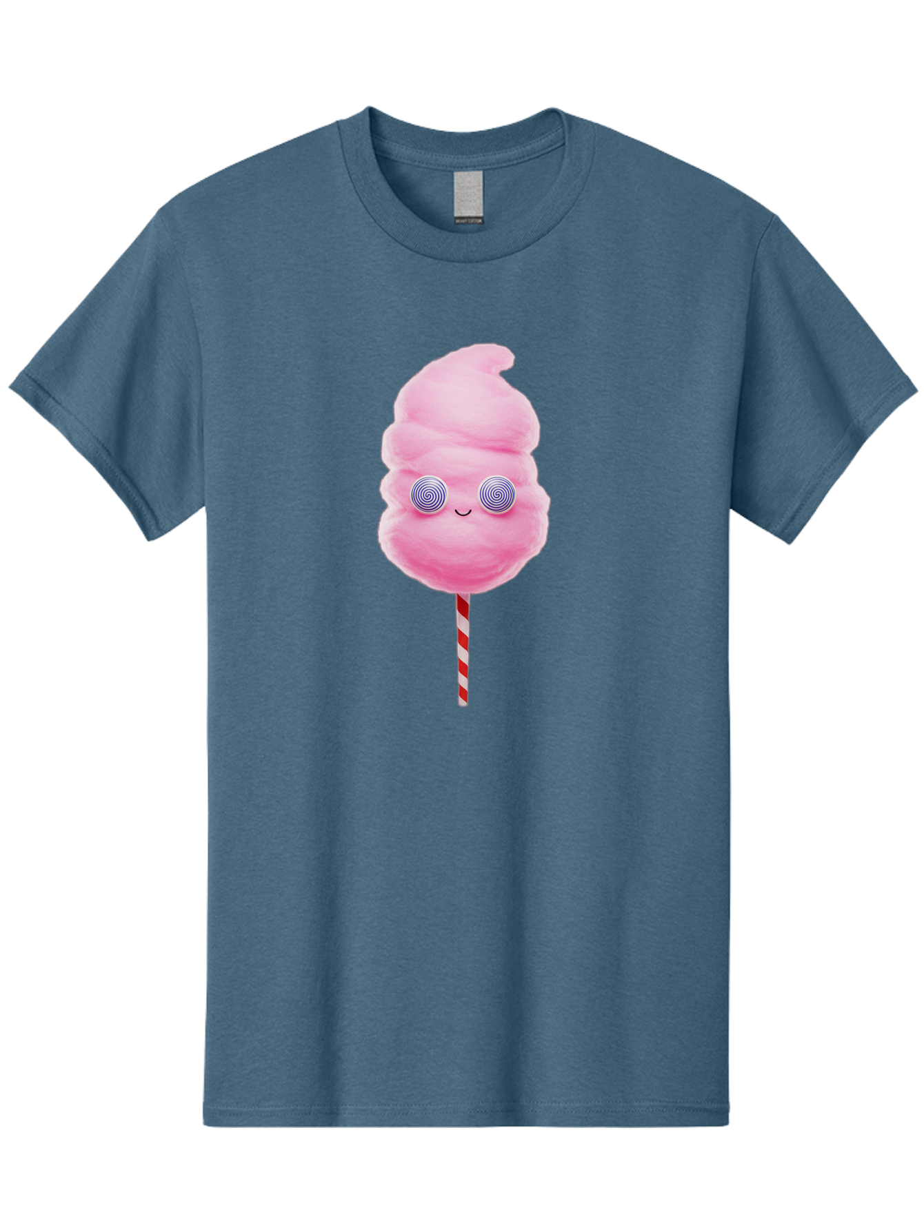 Cotton-Candy-12 Men'S Graphic Tee, 100% Cotton, Comfortable Casual Summer Wear, Machine Washable, Pink Cotton Candy, Happy Face, Spiral Eyes, Sweet Treat, Cartoon Style, Whimsical Illustration, Playful Design, Festive Atmosphere, Fun Food, Bac905