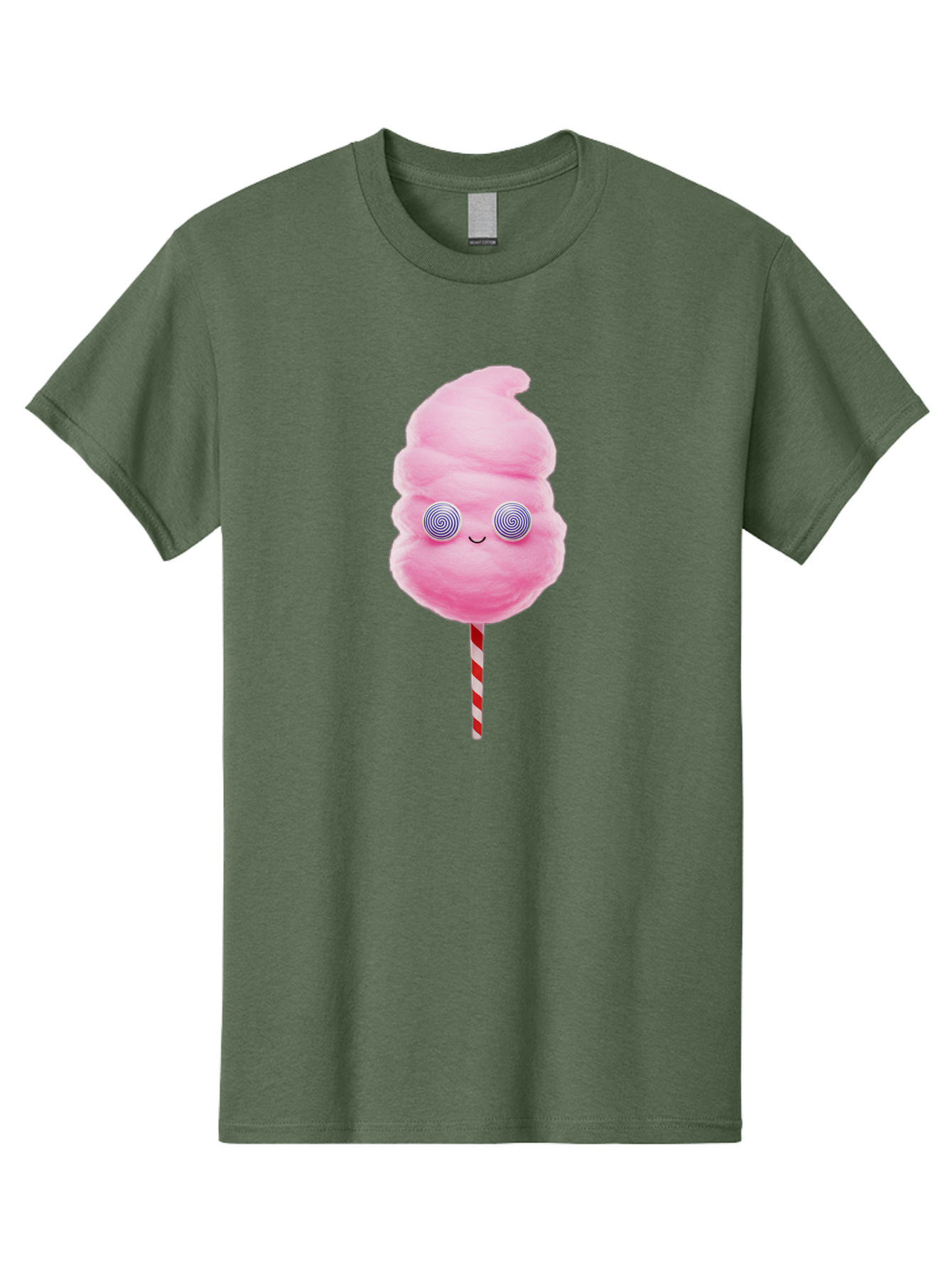 Cotton-Candy-12 Men'S Graphic Tee, 100% Cotton, Comfortable Casual Summer Wear, Machine Washable, Pink Cotton Candy, Happy Face, Spiral Eyes, Sweet Treat, Cartoon Style, Whimsical Illustration, Playful Design, Festive Atmosphere, Fun Food, Bac905