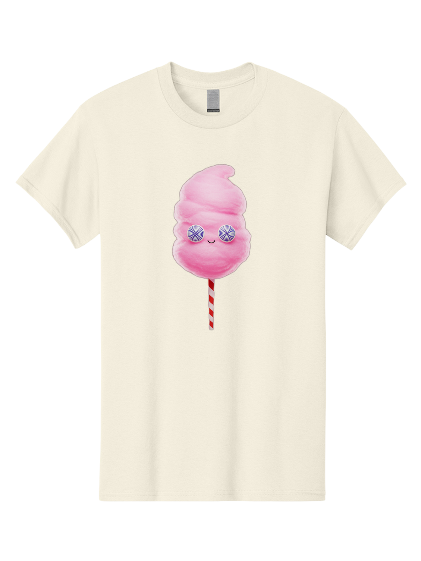 Cotton-Candy-12 Men'S Graphic Tee, 100% Cotton, Comfortable Casual Summer Wear, Machine Washable, Pink Cotton Candy, Happy Face, Spiral Eyes, Sweet Treat, Cartoon Style, Whimsical Illustration, Playful Design, Festive Atmosphere, Fun Food, Bac905