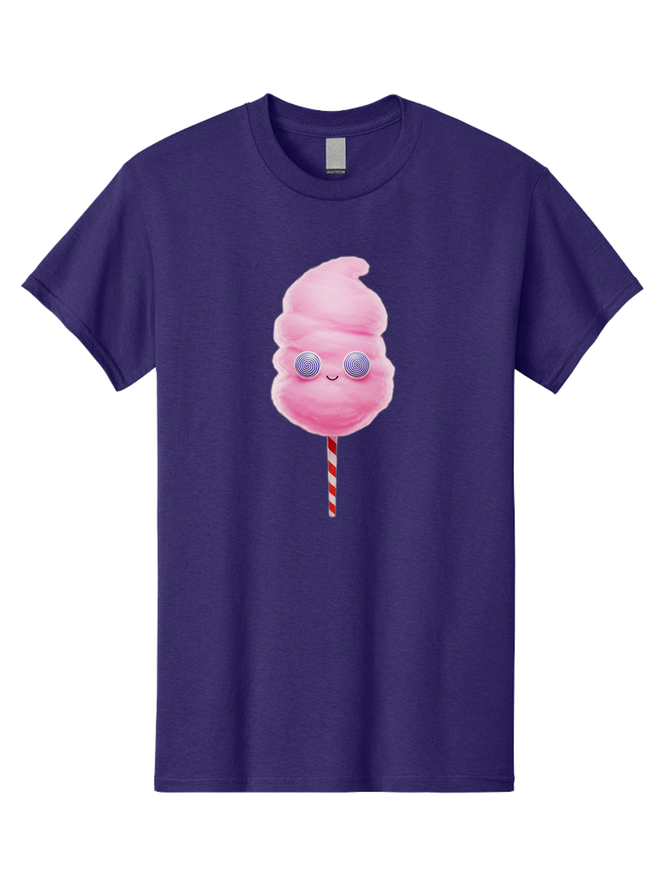 Cotton-Candy-12 Men'S Graphic Tee, 100% Cotton, Comfortable Casual Summer Wear, Machine Washable, Pink Cotton Candy, Happy Face, Spiral Eyes, Sweet Treat, Cartoon Style, Whimsical Illustration, Playful Design, Festive Atmosphere, Fun Food, Bac905