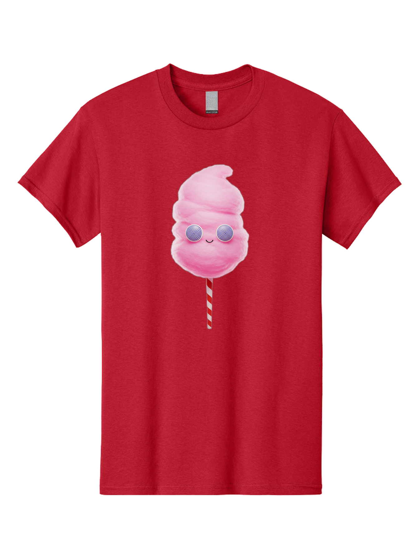 Cotton-Candy-12 Men'S Graphic Tee, 100% Cotton, Comfortable Casual Summer Wear, Machine Washable, Pink Cotton Candy, Happy Face, Spiral Eyes, Sweet Treat, Cartoon Style, Whimsical Illustration, Playful Design, Festive Atmosphere, Fun Food, Bac905