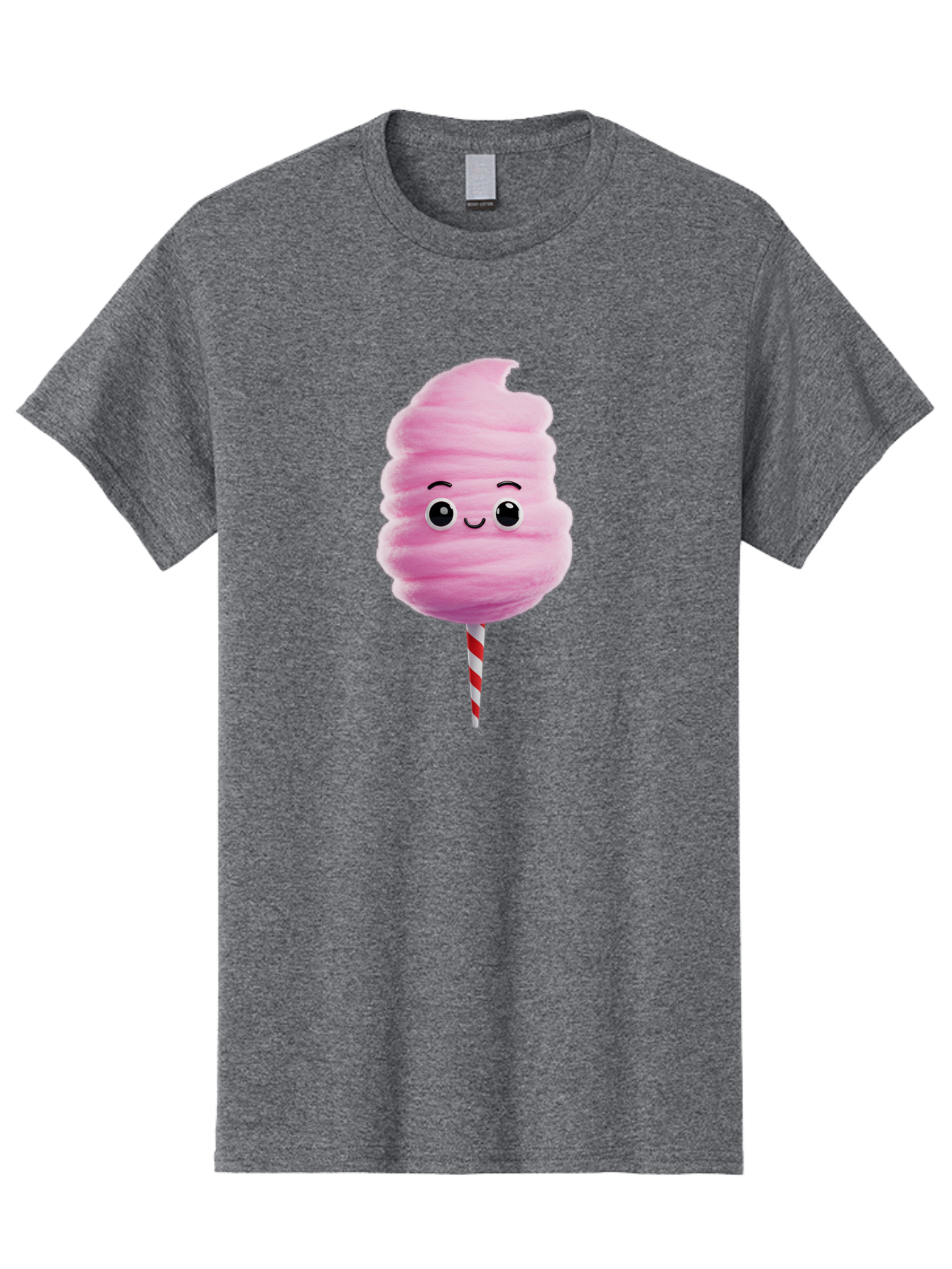 Cotton-Candy-13 Men'S Graphic Tee, 100% Cotton, Comfortable Casual Summer Wear, Machine Washable, Pink Cotton Candy On A Stick, Cartoon Character, Sweet Treats, Happy Face, Kawaii, Fluffy, Candy, Cartoon Illustration, Cute, Fun Bac906