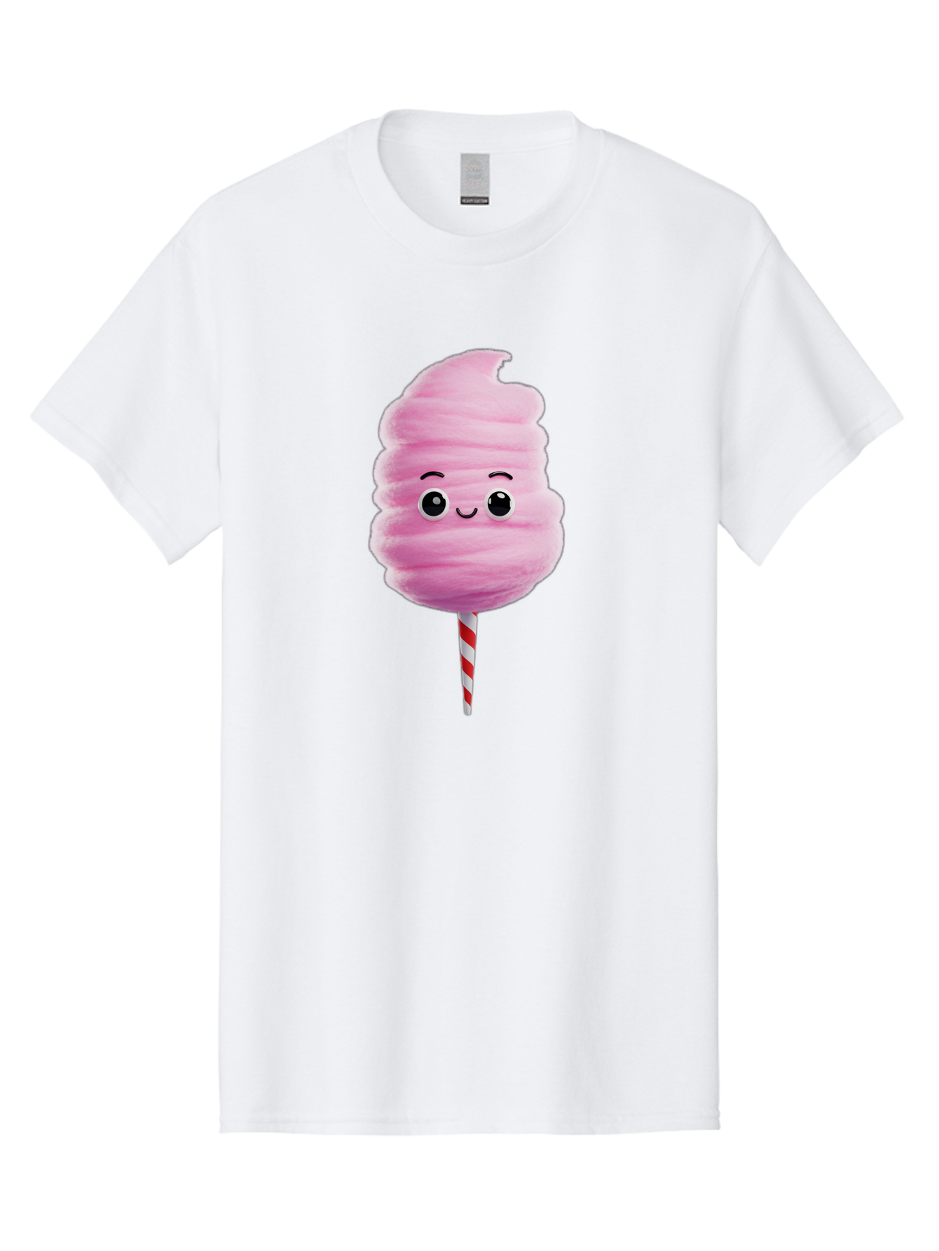 Cotton-Candy-13 Men'S Graphic Tee, 100% Cotton, Comfortable Casual Summer Wear, Machine Washable, Pink Cotton Candy On A Stick, Cartoon Character, Sweet Treats, Happy Face, Kawaii, Fluffy, Candy, Cartoon Illustration, Cute, Fun Bac906