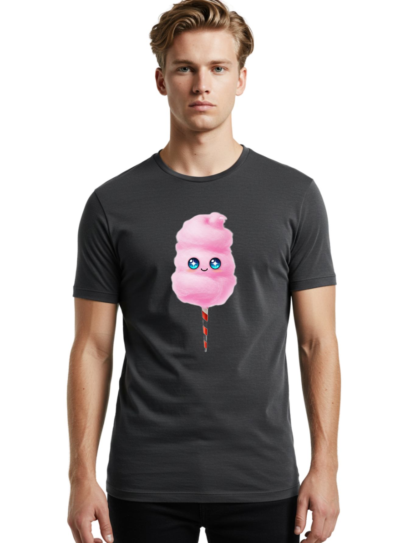 Cotton-Candy-14 Men'S Graphic Tee, 100% Cotton, Comfortable Casual Summer Wear, Machine Washable, Pink Cotton Candy, Cartoon Character, Kawaii, Cute Face, Blue Eyes, Smiley, Sweet Treats, Fluffy, Carnival, Fun, Cartoon Eyes, Adorable, Funfair Bac907