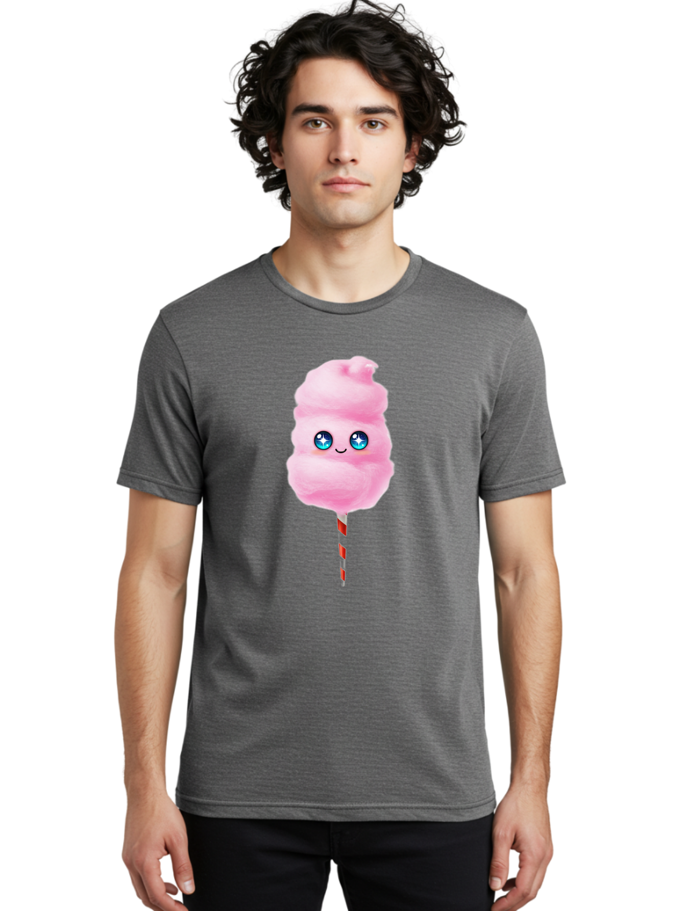 Cotton-Candy-14 Men'S Graphic Tee, 100% Cotton, Comfortable Casual Summer Wear, Machine Washable, Pink Cotton Candy, Cartoon Character, Kawaii, Cute Face, Blue Eyes, Smiley, Sweet Treats, Fluffy, Carnival, Fun, Cartoon Eyes, Adorable, Funfair Bac907