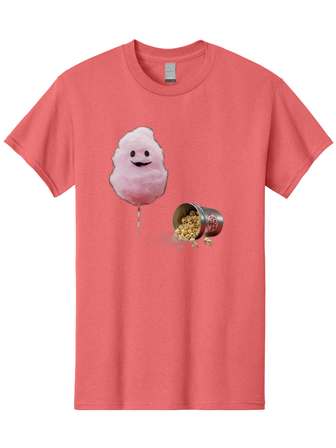 Cotton-Candy-16 Men'S Graphic Tee, 100% Cotton, Comfortable Casual Summer Wear, Machine Washable, Cartoon Cotton Candy With A Smiling Mouth, Cotton Candy On A Stick, Fun Food, Cartoon Snack, Popcorn Treat, Colorful Graphics, Playful Imagery, Bac909