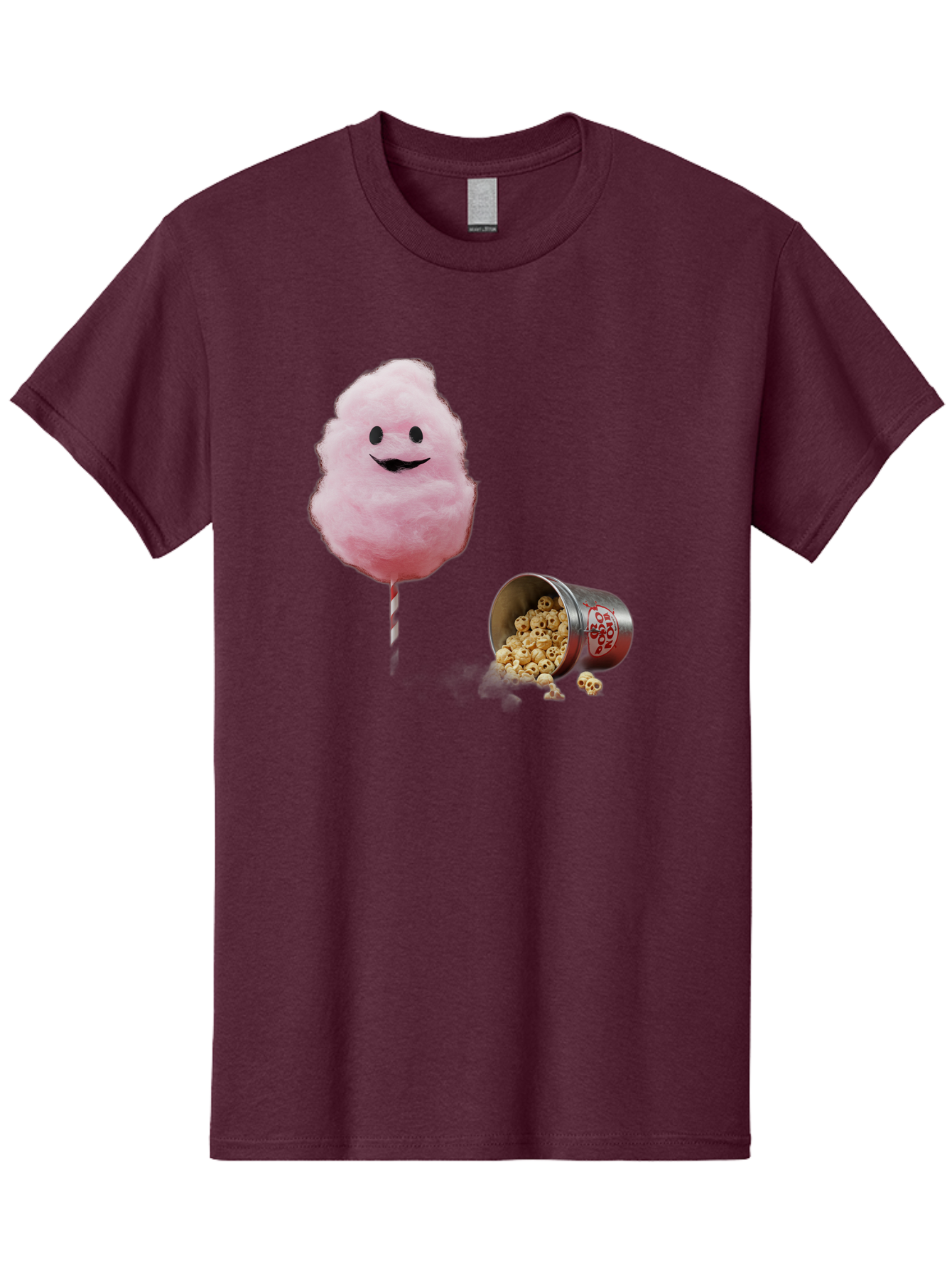 Cotton-Candy-16 Men'S Graphic Tee, 100% Cotton, Comfortable Casual Summer Wear, Machine Washable, Cartoon Cotton Candy With A Smiling Mouth, Cotton Candy On A Stick, Fun Food, Cartoon Snack, Popcorn Treat, Colorful Graphics, Playful Imagery, Bac909