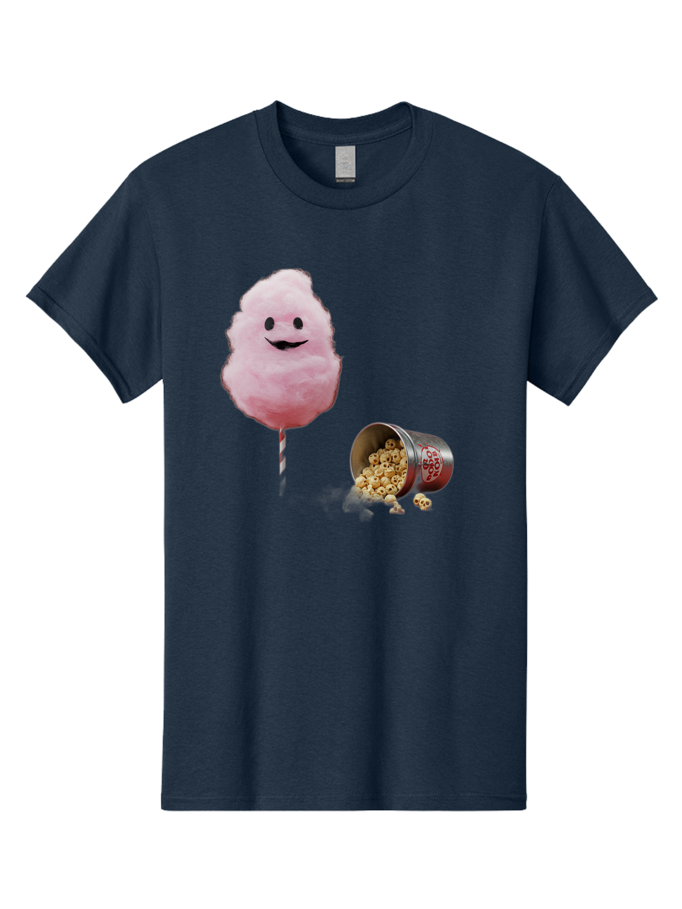 Cotton-Candy-16 Men'S Graphic Tee, 100% Cotton, Comfortable Casual Summer Wear, Machine Washable, Cartoon Cotton Candy With A Smiling Mouth, Cotton Candy On A Stick, Fun Food, Cartoon Snack, Popcorn Treat, Colorful Graphics, Playful Imagery, Bac909