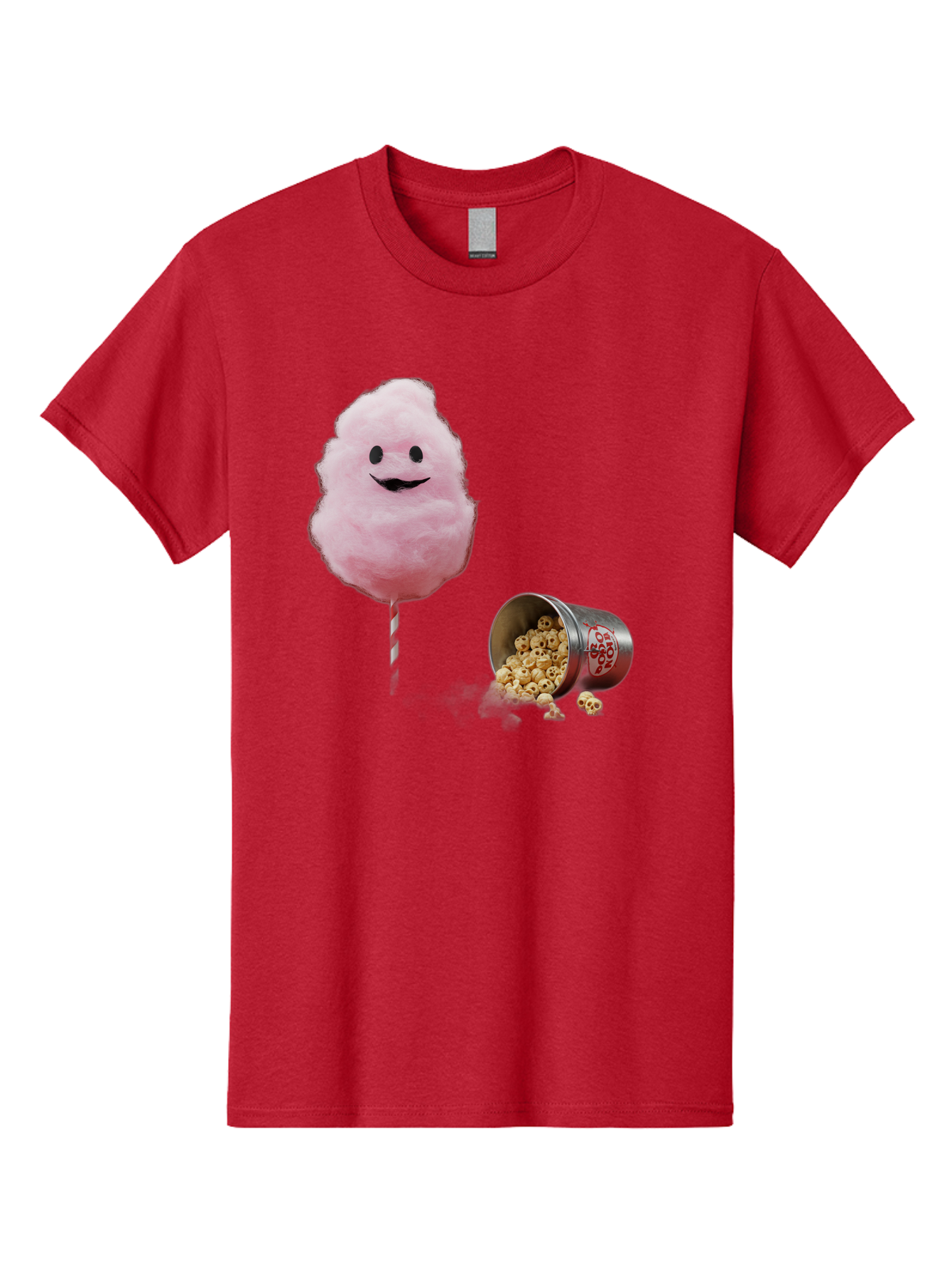 Cotton-Candy-16 Men'S Graphic Tee, 100% Cotton, Comfortable Casual Summer Wear, Machine Washable, Cartoon Cotton Candy With A Smiling Mouth, Cotton Candy On A Stick, Fun Food, Cartoon Snack, Popcorn Treat, Colorful Graphics, Playful Imagery, Bac909