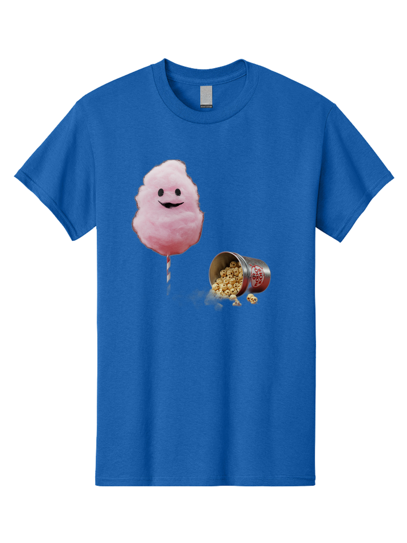 Cotton-Candy-16 Men'S Graphic Tee, 100% Cotton, Comfortable Casual Summer Wear, Machine Washable, Cartoon Cotton Candy With A Smiling Mouth, Cotton Candy On A Stick, Fun Food, Cartoon Snack, Popcorn Treat, Colorful Graphics, Playful Imagery, Bac909