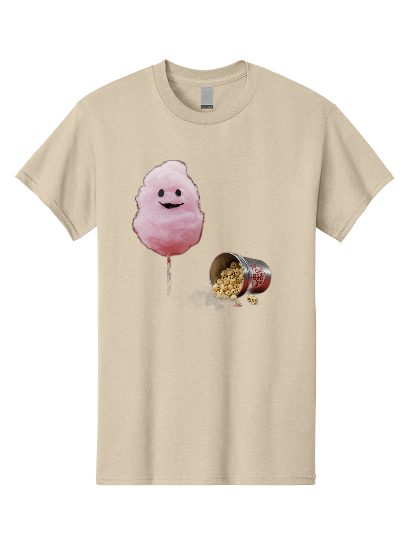 Cotton-Candy-16 Men'S Graphic Tee, 100% Cotton, Comfortable Casual Summer Wear, Machine Washable, Cartoon Cotton Candy With A Smiling Mouth, Cotton Candy On A Stick, Fun Food, Cartoon Snack, Popcorn Treat, Colorful Graphics, Playful Imagery, Bac909