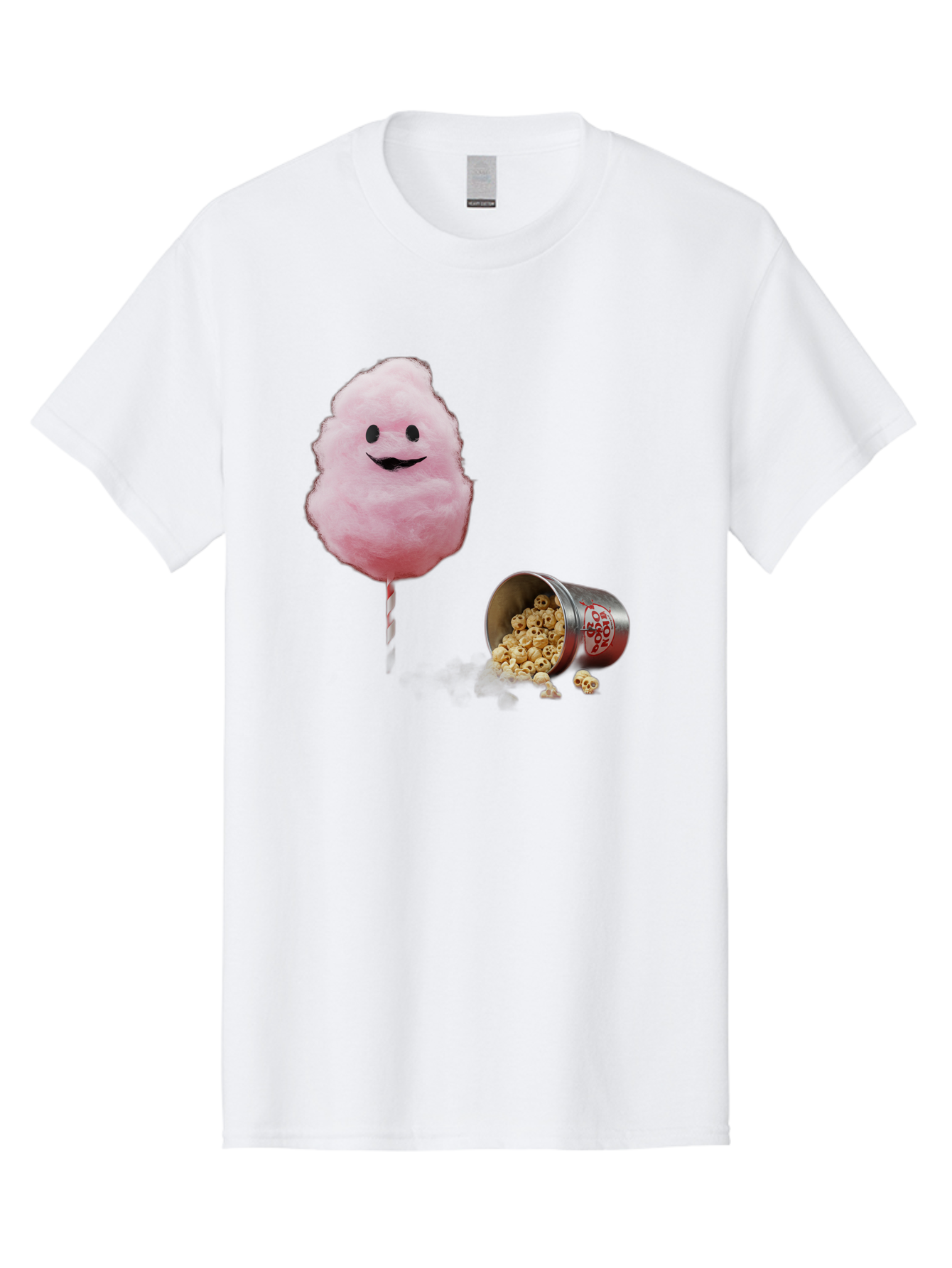 Cotton-Candy-16 Men'S Graphic Tee, 100% Cotton, Comfortable Casual Summer Wear, Machine Washable, Cartoon Cotton Candy With A Smiling Mouth, Cotton Candy On A Stick, Fun Food, Cartoon Snack, Popcorn Treat, Colorful Graphics, Playful Imagery, Bac909
