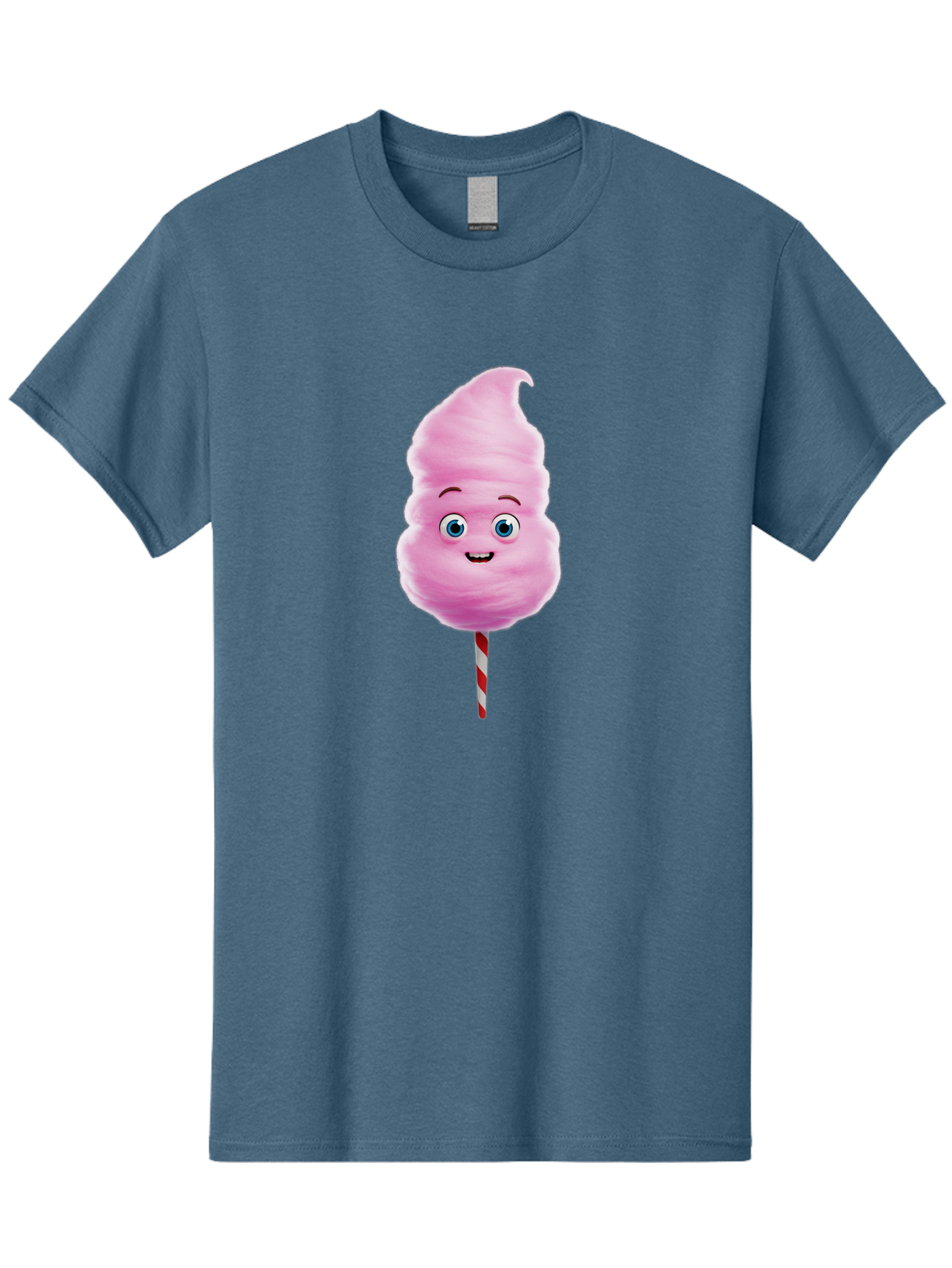 Cotton-Candy-3 Men'S Graphic Tee, 100% Cotton, Comfortable Casual Summer Wear, Machine Washable, Cotton Candy, Fluffy Treat, Cartoon Character, Sweet Delight, Blue Eyes, Cheerful Smile, Striped Stick, Carnival Snack, Party Dessert Bac911